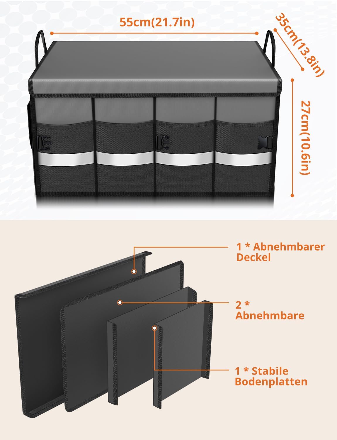 Detalle de Oasser Kofferraumtasche – robuster Organizer mit Deckel, wasserdicht und faltbar