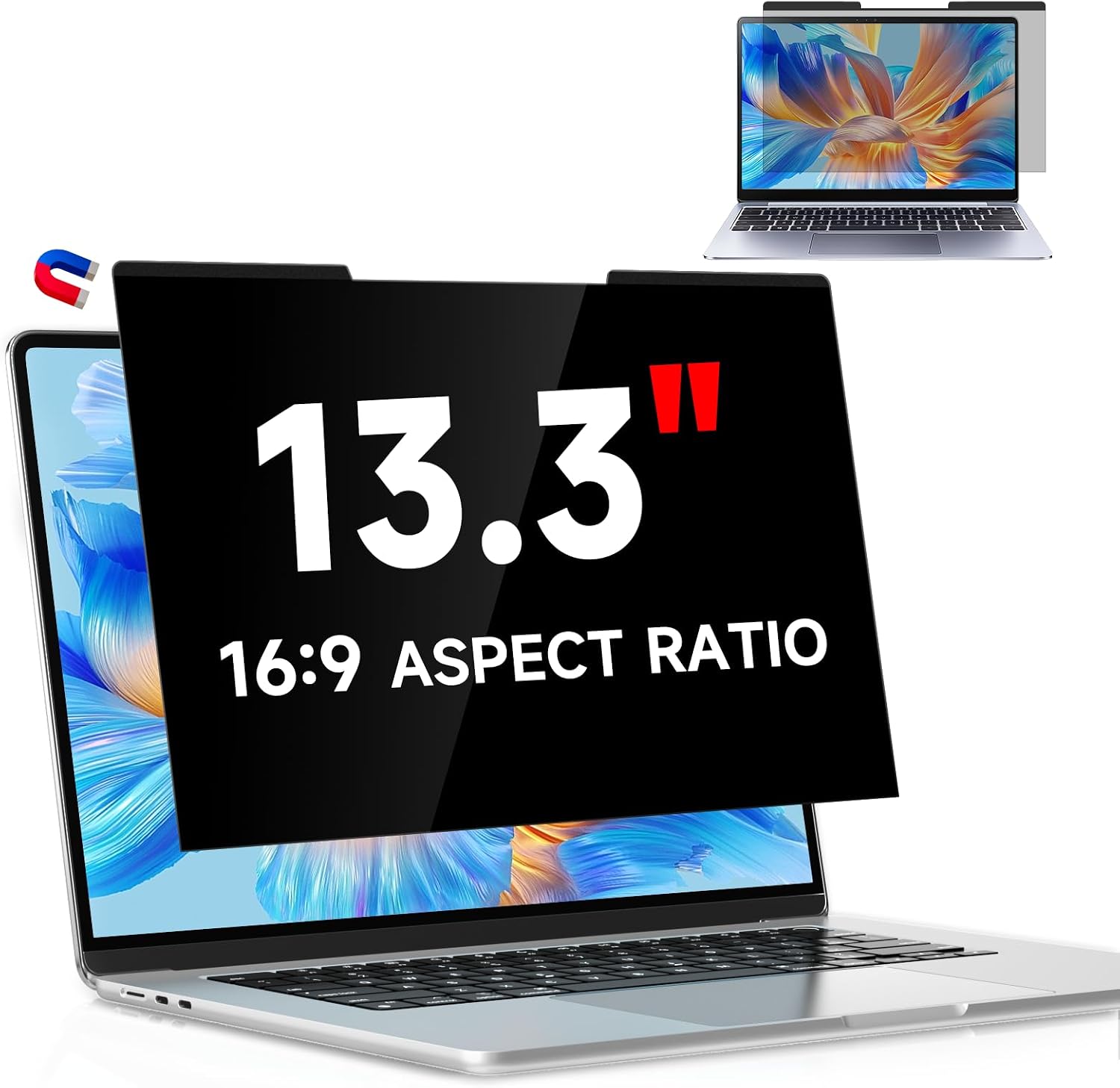 Detalle de Magnetischer Laptop Sichtschutzfilter für 13,3 Zoll (16:9) – Anti-Spy & Blaulichtschutz mit abnehmbarem Design