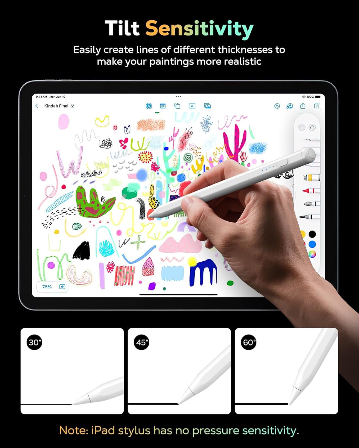 Thumbnail 2 de MoKo Pencil for iPad (A16) 11th/10th Gen Stylus Pen: Tilt-Sensitive, USB-C Fast Charge