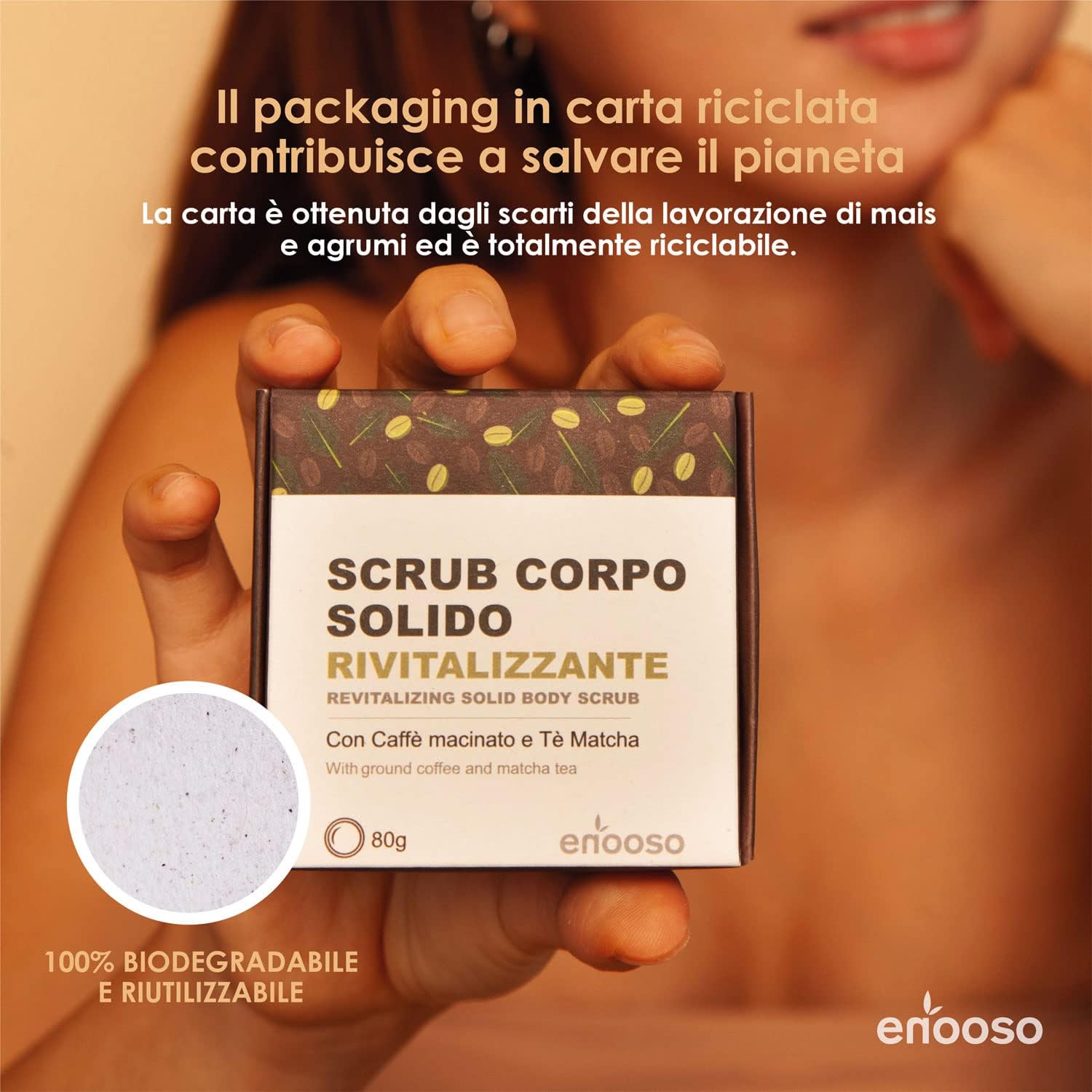 Detalle de Scrub Corpo Esfoliante Solido e Bio Rivitalizzante con Matcha e Caffè – Made in Italy