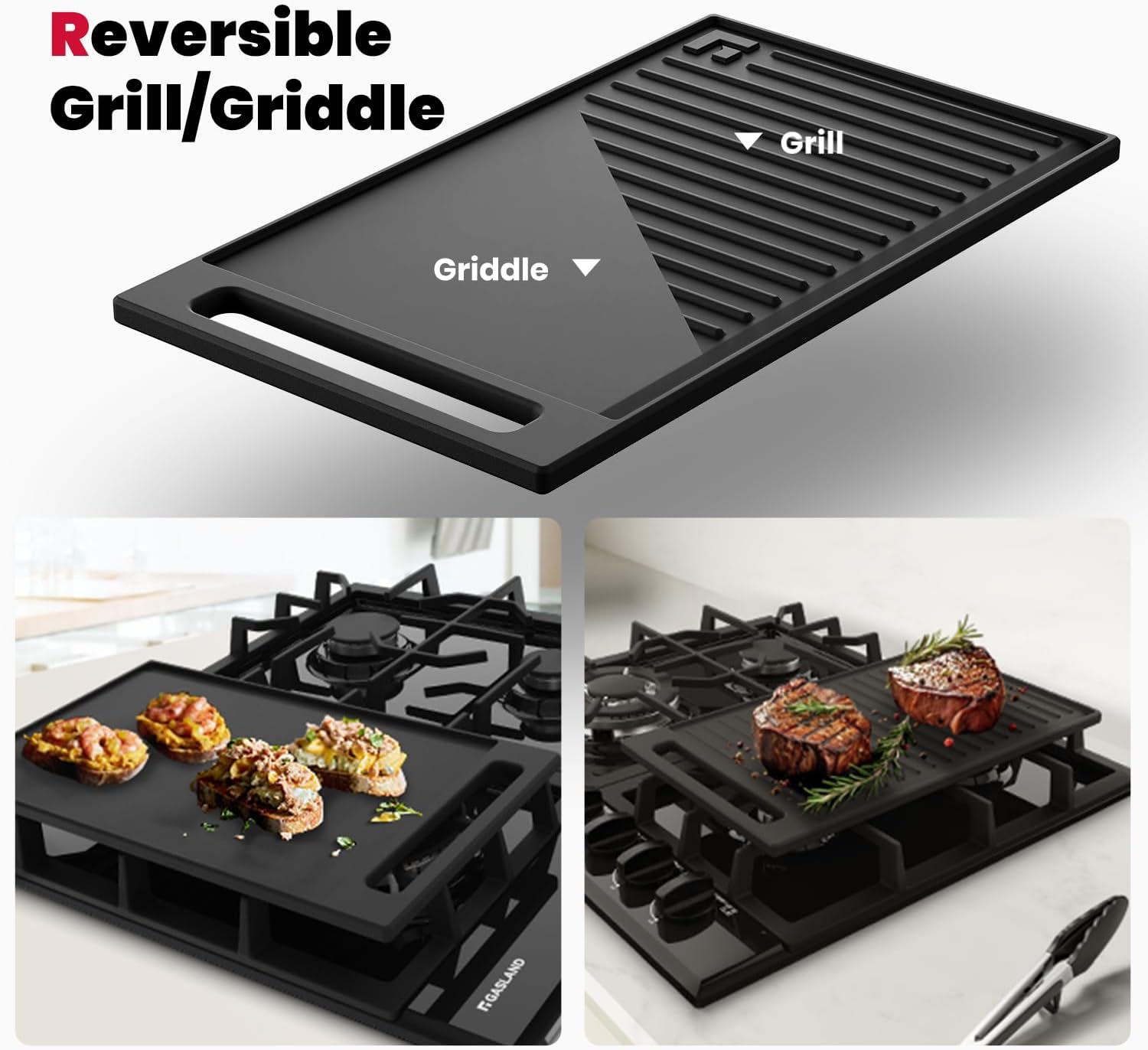 Detalle de GASLAND GH60EF 24-Inch Gas Cooktop with 4 Burners and Reversible Griddle