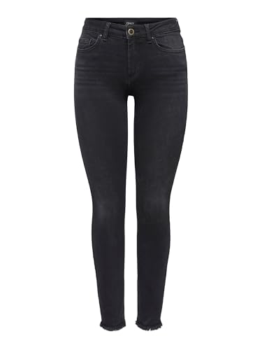 Detalle de ONLY NOS Damen Skinny Jeans onlBLUSH MID ANK RAW – Schwarz, Gr. W32/L30 (Herstellergröße XL)