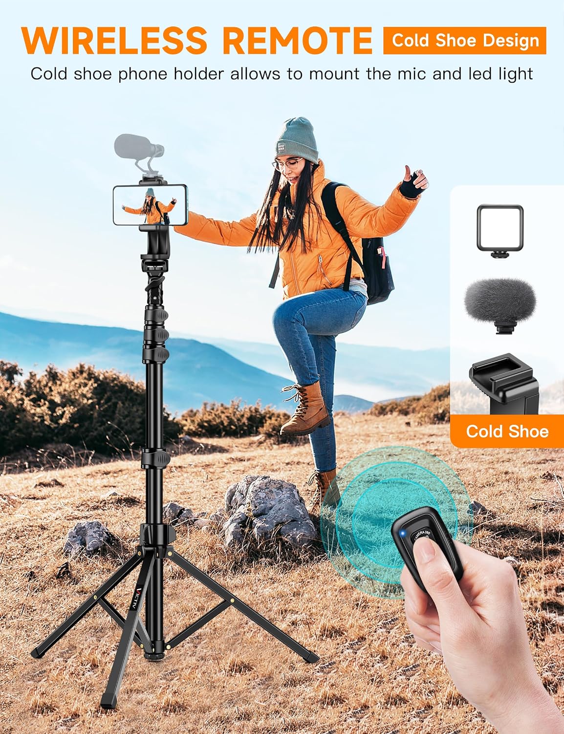 Thumbnail 2 de Victiv P18-86 Phone Tripod, 86-Inch with Flexible Gooseneck & Remote