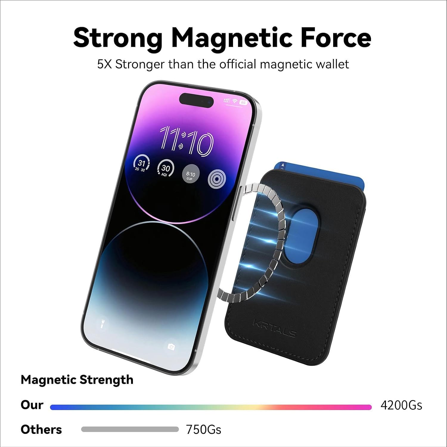 Detalle de KRTALS Stronger Magnetic RFID Leather Mag-Safe Card Holder for iPhone 16/17 Series (Black)