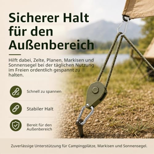 Detalle 2 de Creechwa Reflektierende Abspannseile mit Spannen für Sonnensegel – 4 m lang