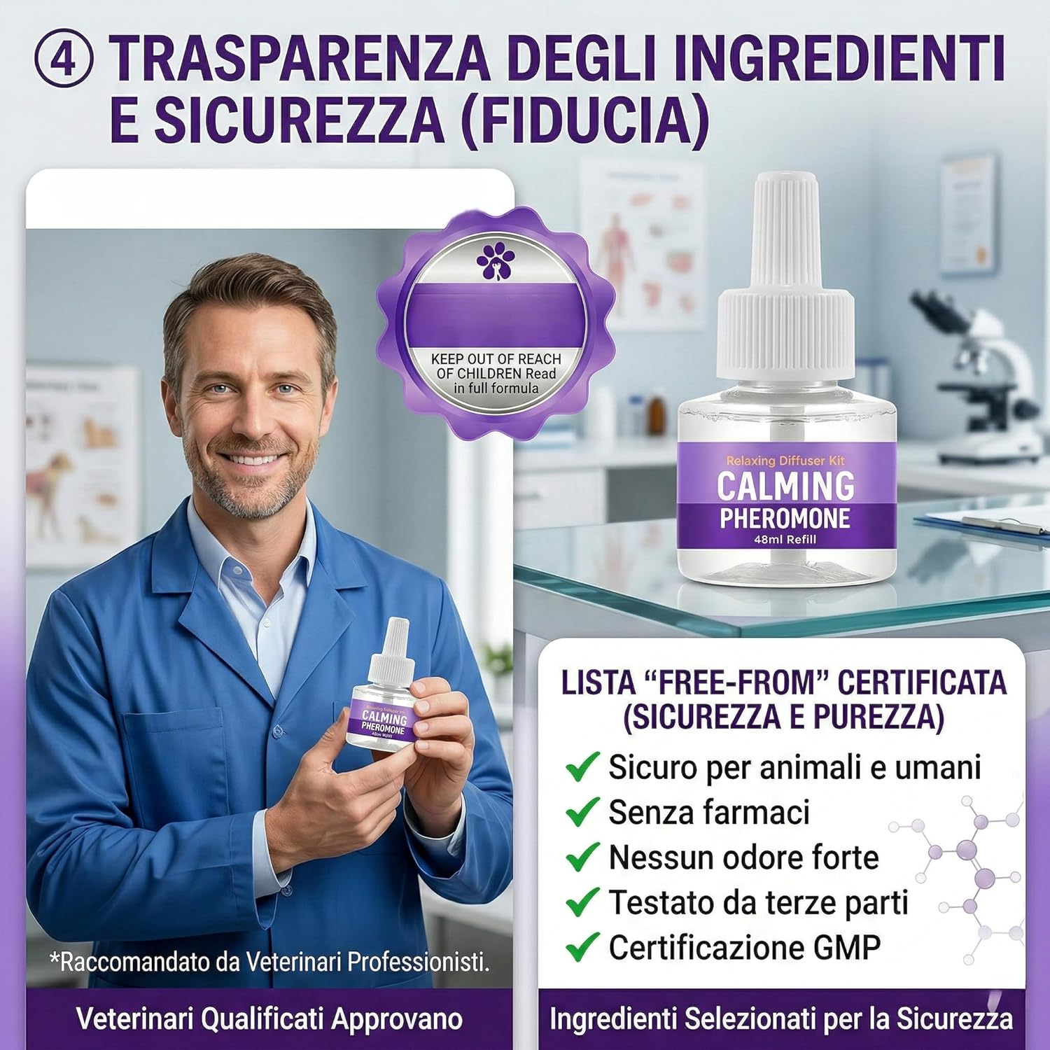 Detalle de ELEMPURE Ricarica Diffusore di Feromoni Calmanti per Animali Domestici – 3 Flaconi da 48 ml