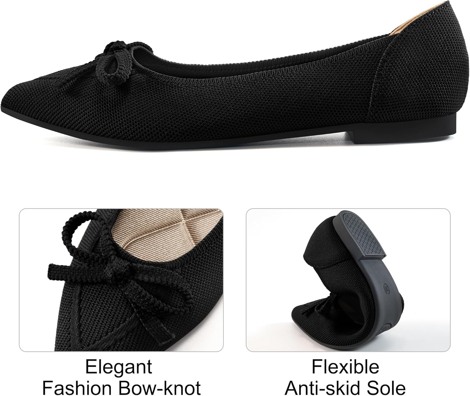 Thumbnail 2 de Ablanczoom Women’s Dressy Ballet Flats with Pointed Toe Bow Knit Upper