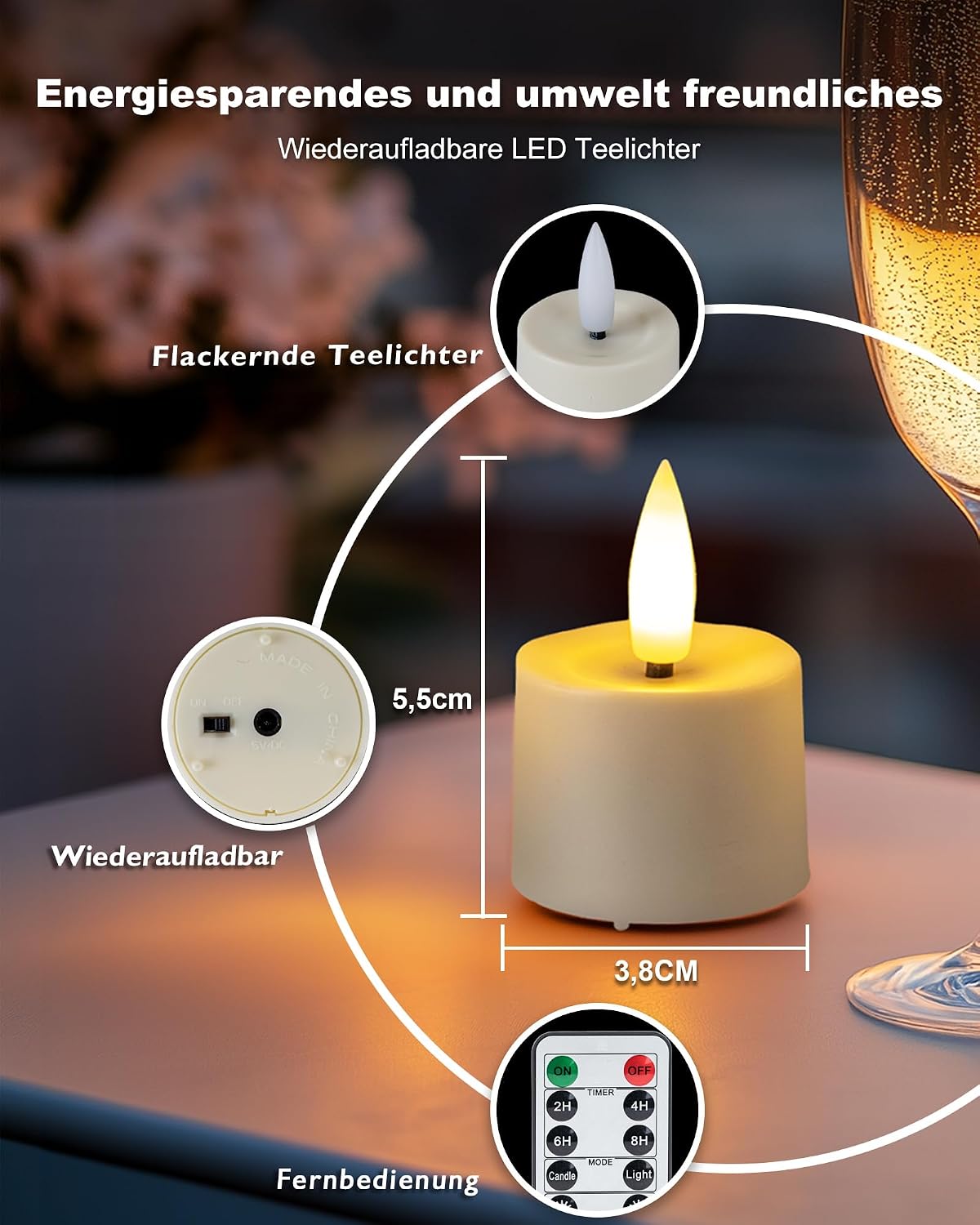 Detalle 2 de Homemory LED Teelichter mit 12 Stück