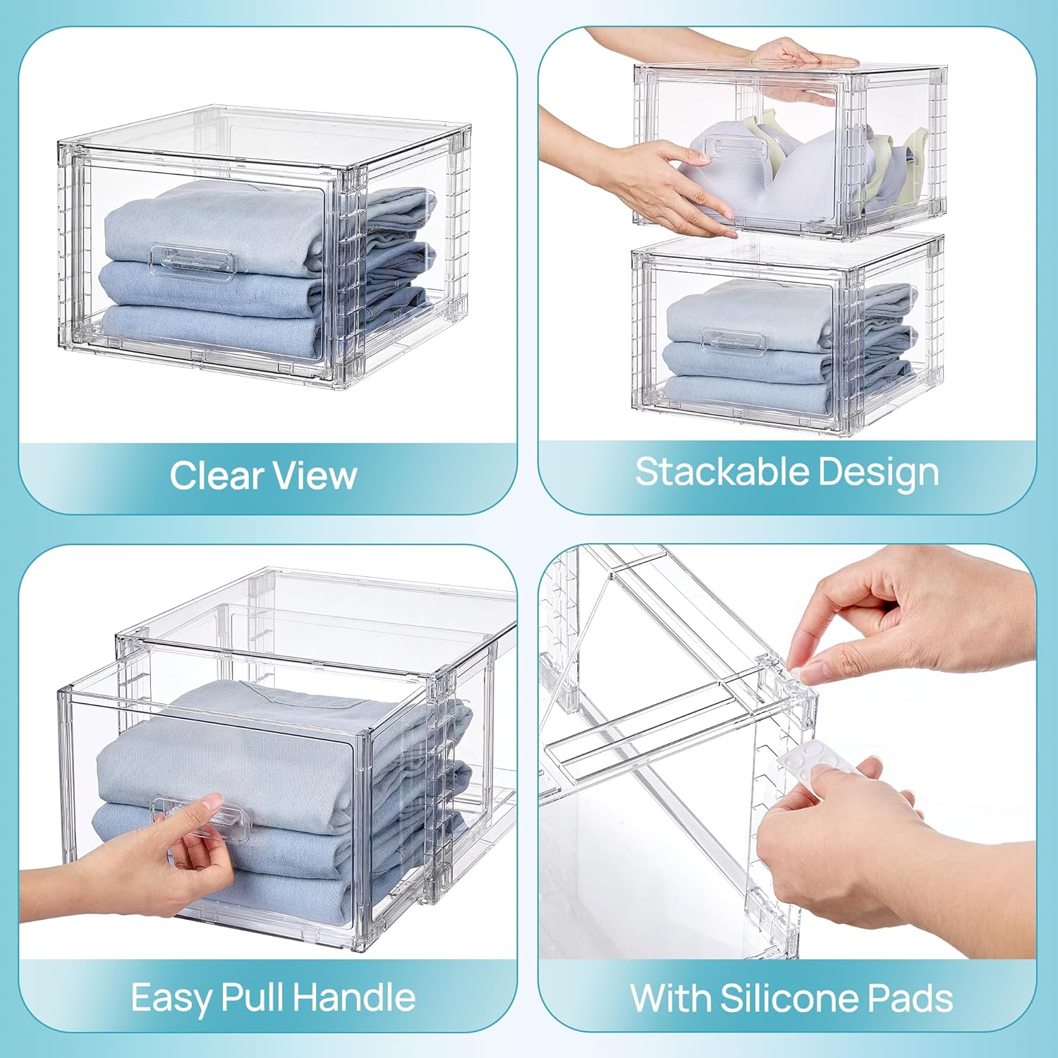 Detalle de Vtopmart 4 Pack Large Stackable Storage Drawers: Clear Acrylic Organisers
