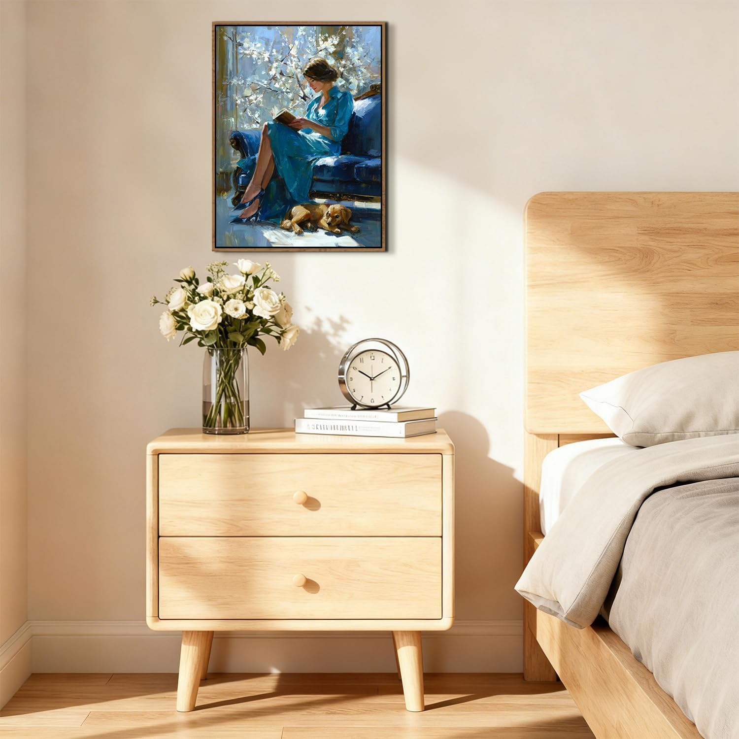 Thumbnail 1 de AREBOLO Vintage Framed Canvas Wall Art – Elegant Woman Reading Print, 12x16 inch