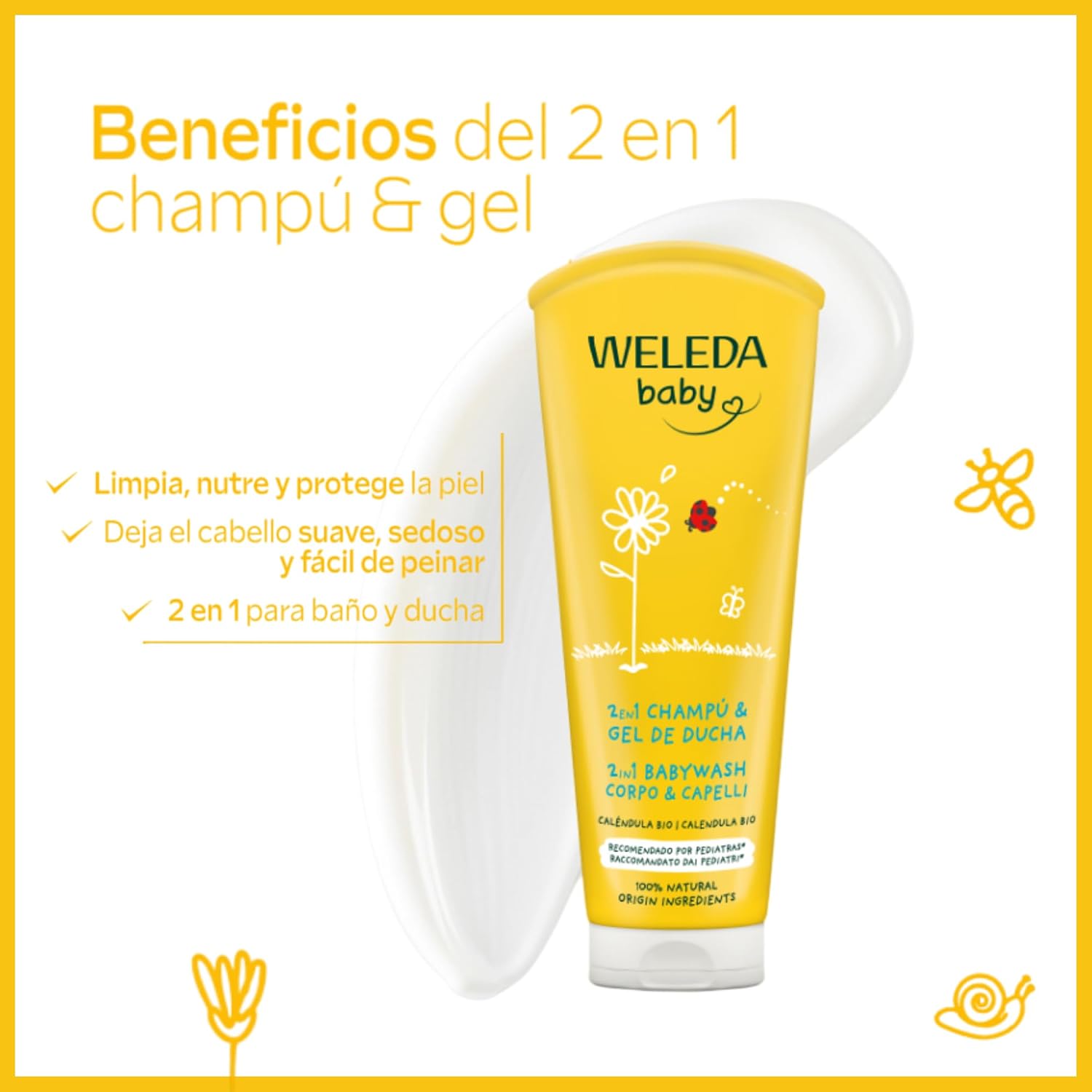 Detalle de Weleda Caléndula – Champú y Gel de Ducha 🧴 Vegano 200ml