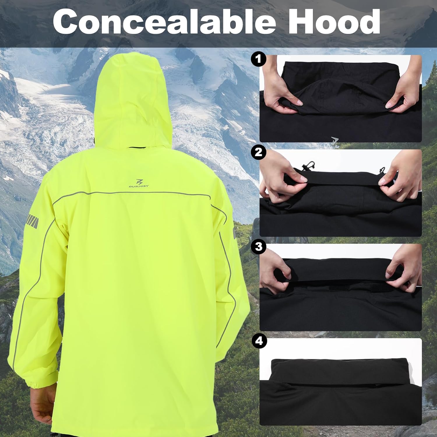 Thumbnail 3 de Burjosy Combinaison de Pluie pour Homme: impermeable réfléchissant tout-en-un, pantalon et veste, idéal extérieur