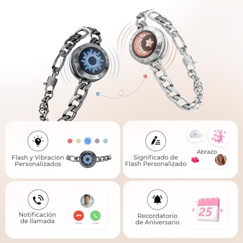 Detalle de TOTWOO Pulseras Inteligentes de Pareja: toque, vibración e iluminación a distancia en acero 316