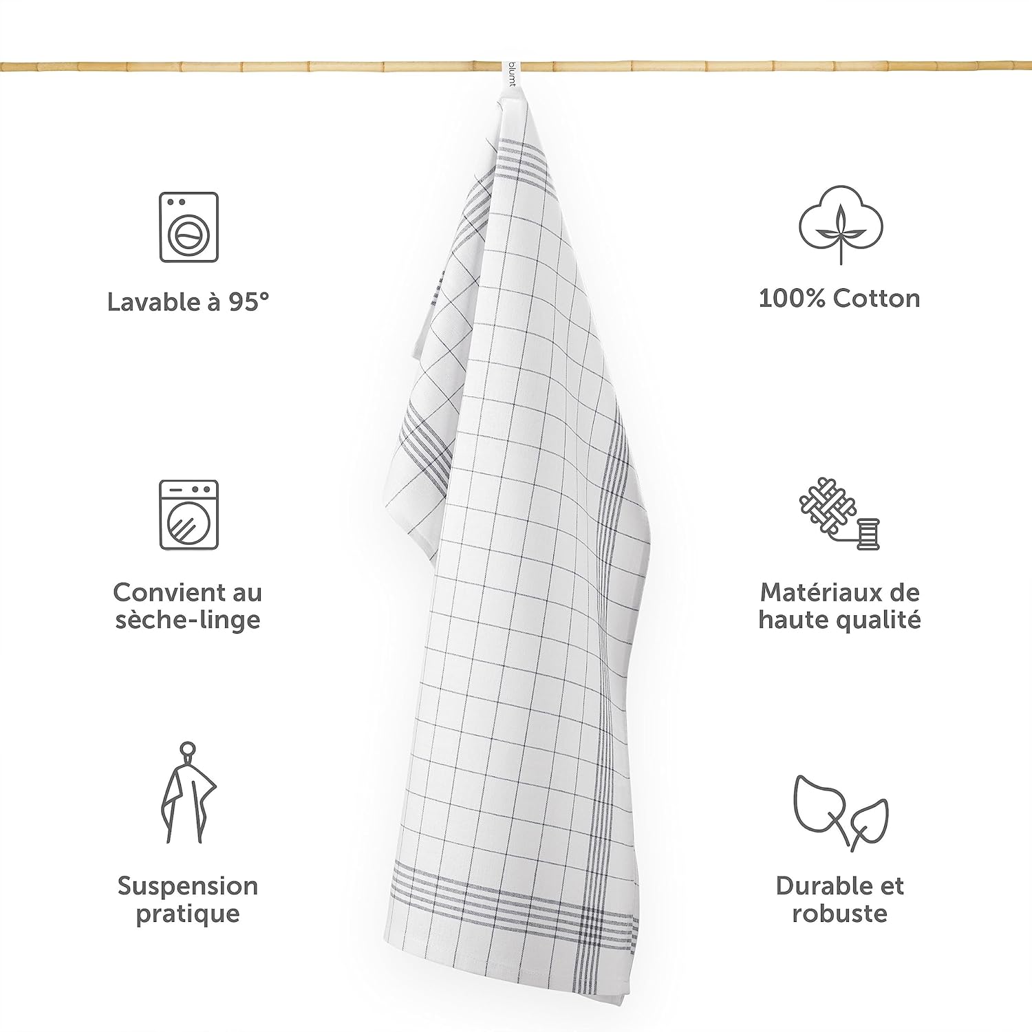 Thumbnail 6 de Blumtal Ensemble de torchons cuisine Premium 50x70 cm en Coton - Lot de 10 (gris à carreaux)