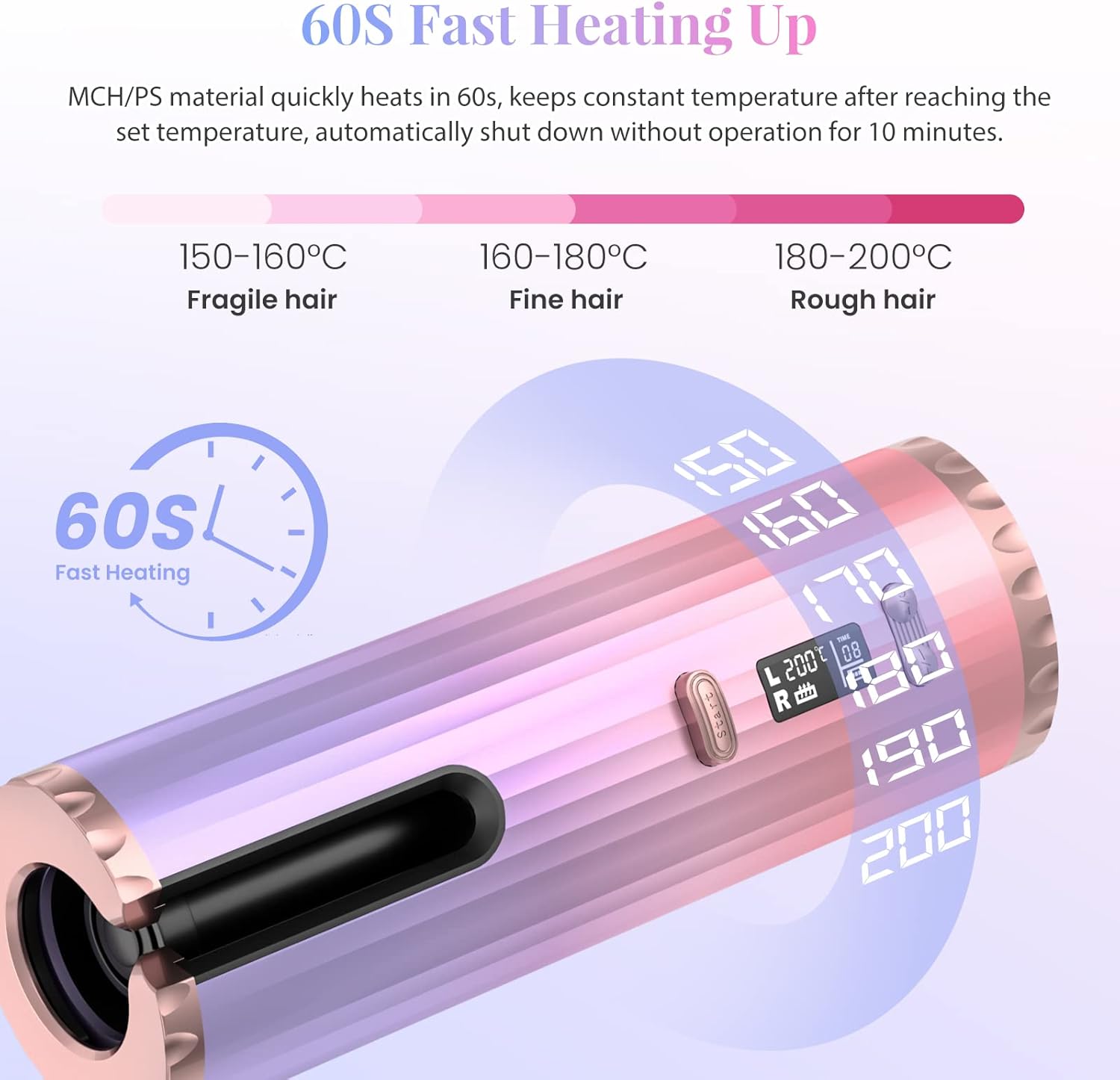 Detalle de Automatic Cordless Curling Iron with 6 Temperature Settings and 5200mAh Battery