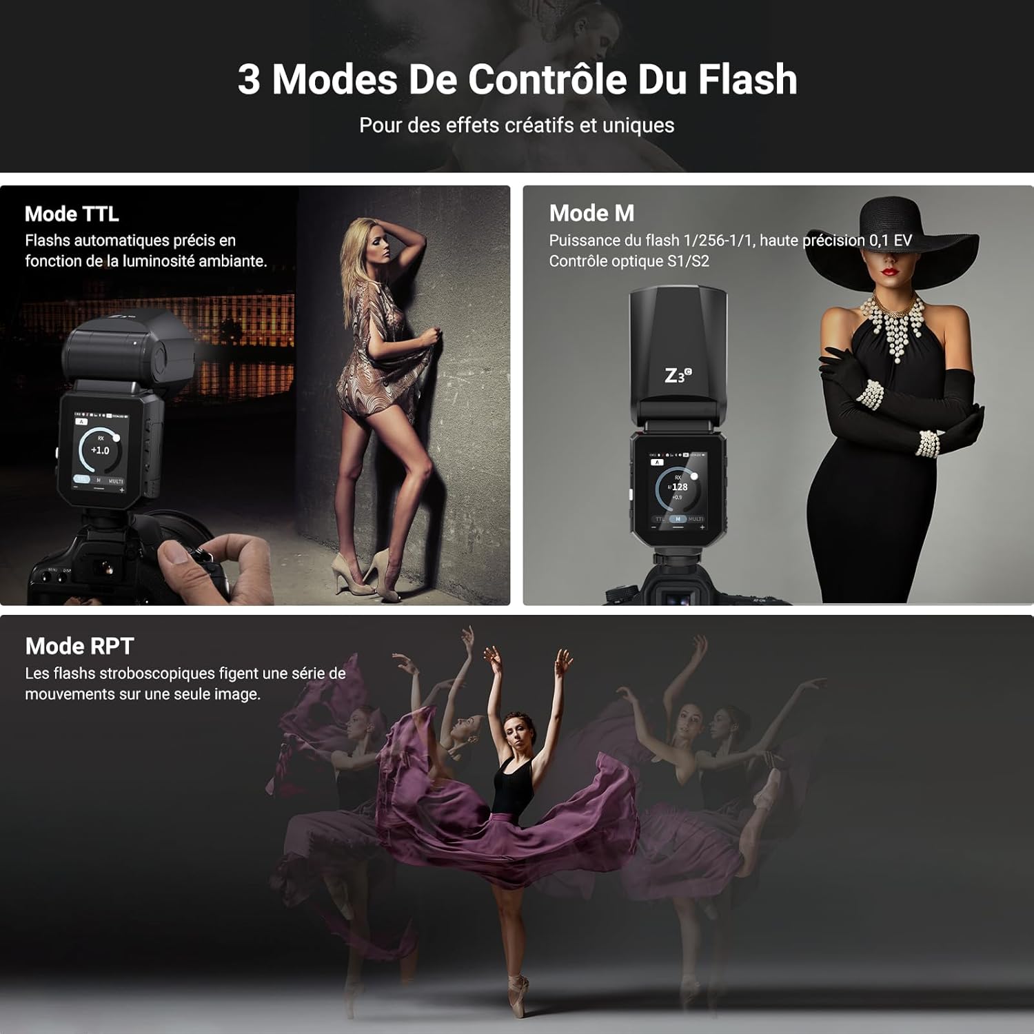 Detalle de NEEWER Flash 100Ws Z3-C 2,4G TTL avec écran tactile, HSS 1/8000 pour Canon et Godox
