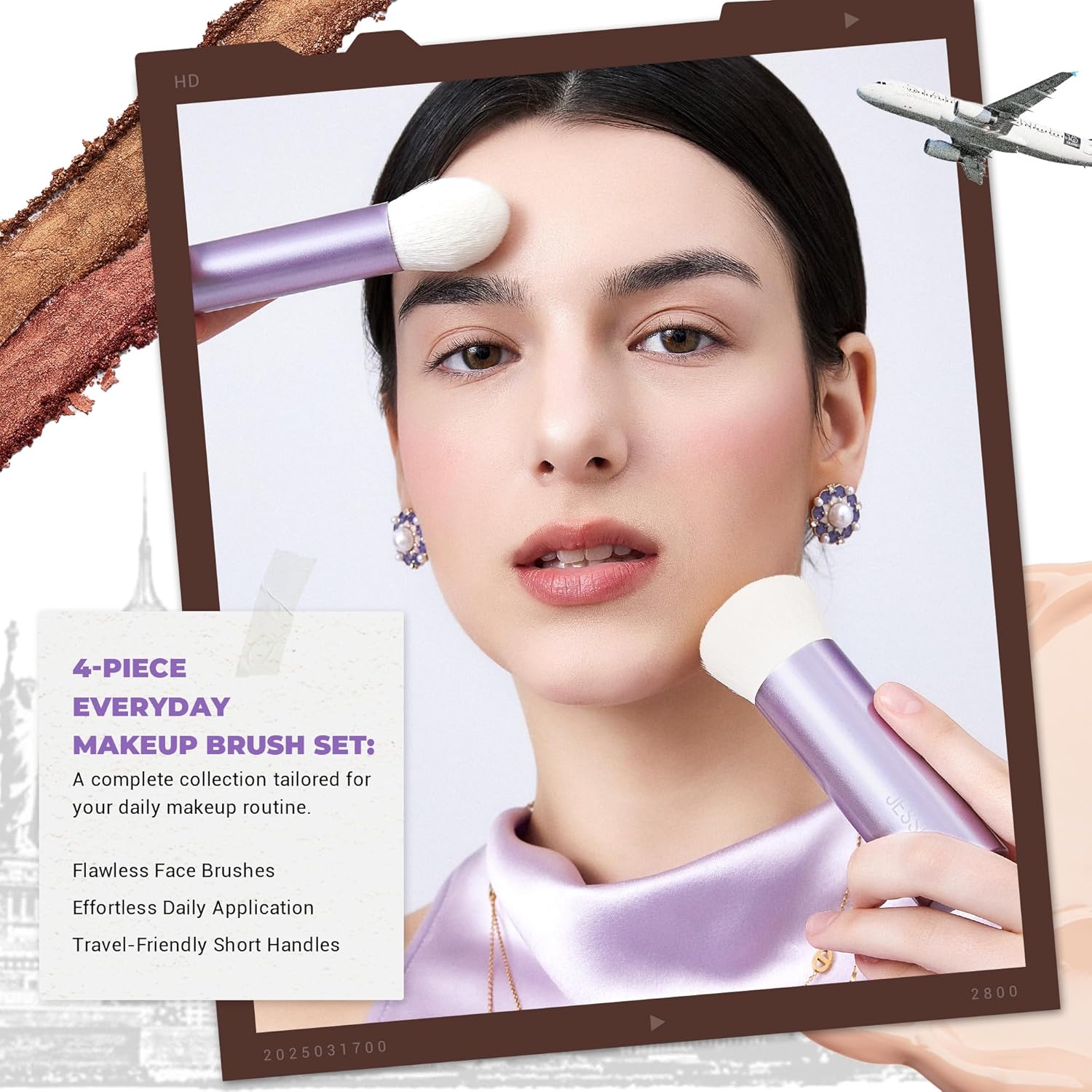 Detalle 2 de Jessup Pinceaux Maquillages Lot de 4 Pinceaux Kabuki Visage – Fibre Synthétique Premium Sans Cruauté ( Violet T517 )