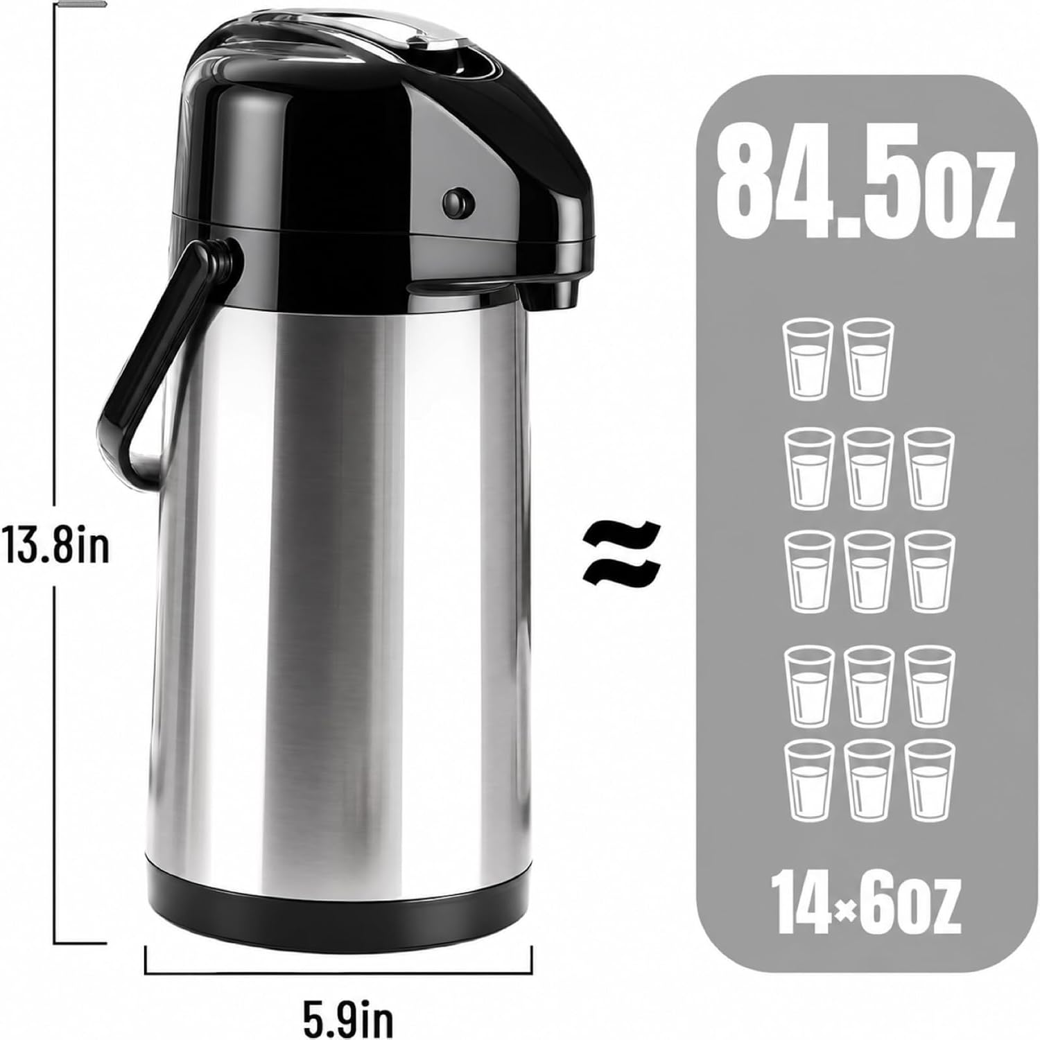Detalle de Ratrabas Upgraded Airpot Coffee Carafe with Double Pump (84oz/2.5L) — Triple-Function Thermal Dispenser