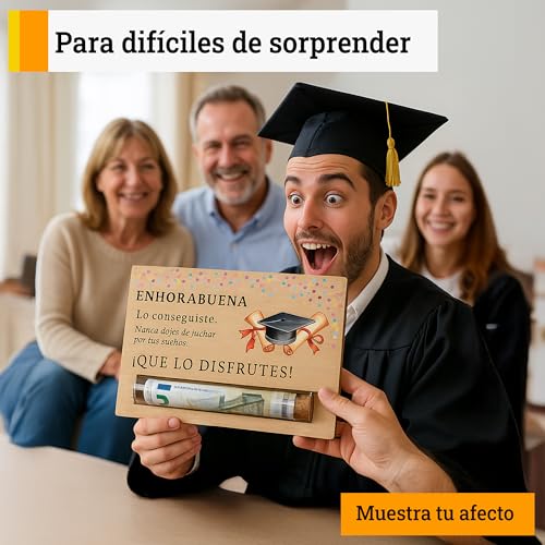 Thumbnail 1 de METACREART Regalo de graduación en madera con tarjeta para dinero y su tubo de cristal