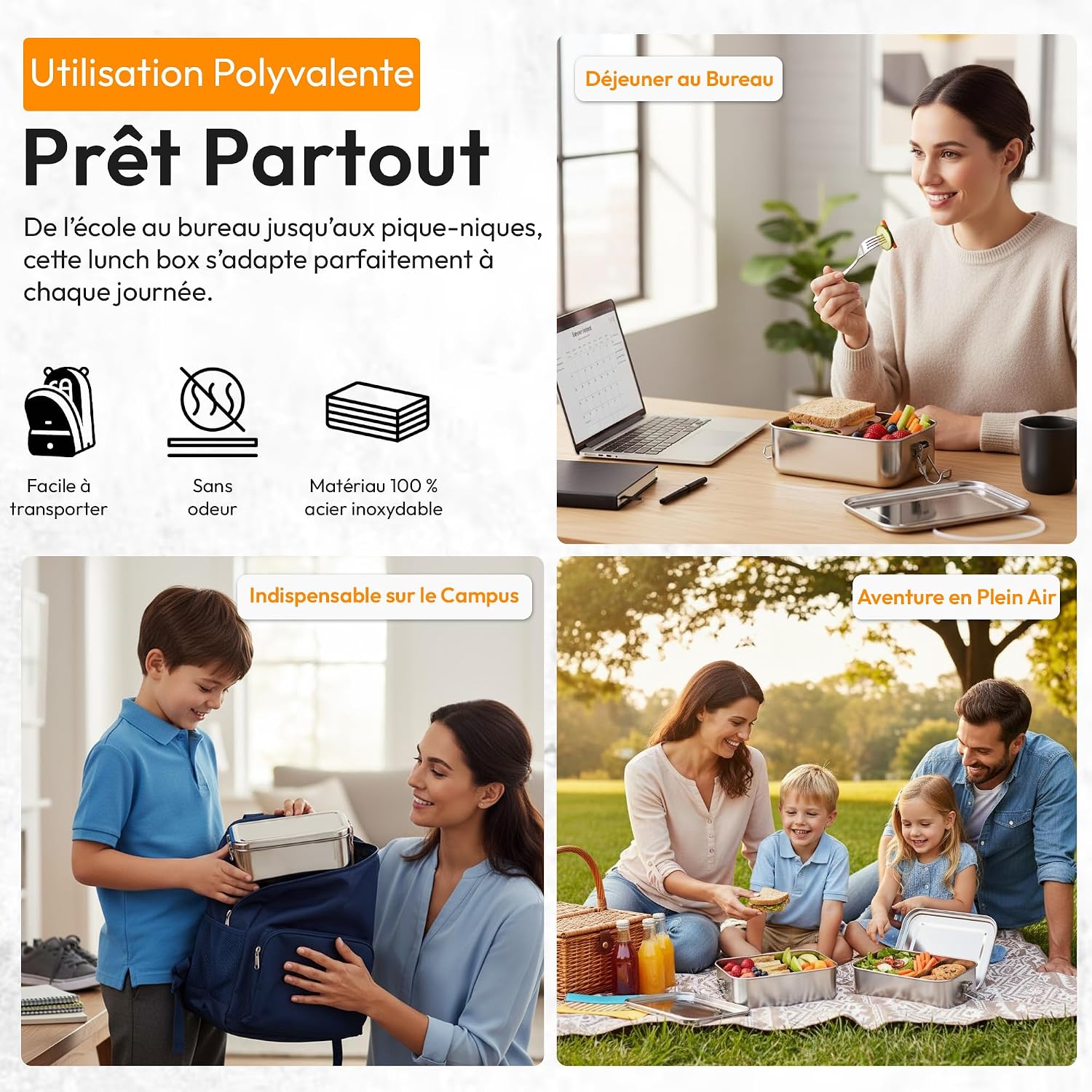Detalle 2 de Dimono Bento-lunchbox 2.400 ml, lekbestendig met uitneembare vakverdeling