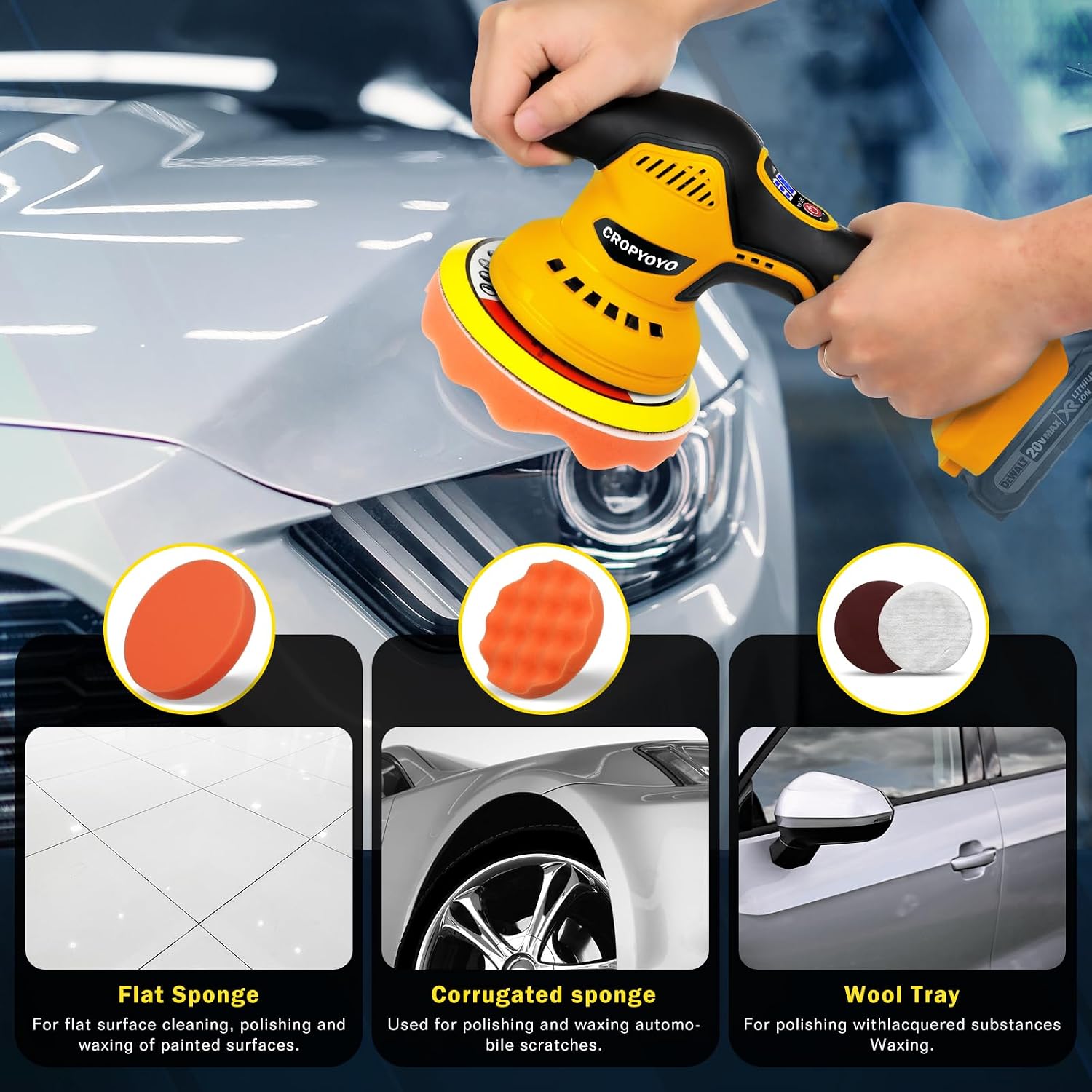 Detalle de cropyoyo DWPGJ-0199 Cordless Car Polisher, 6-Speed Random Orbit