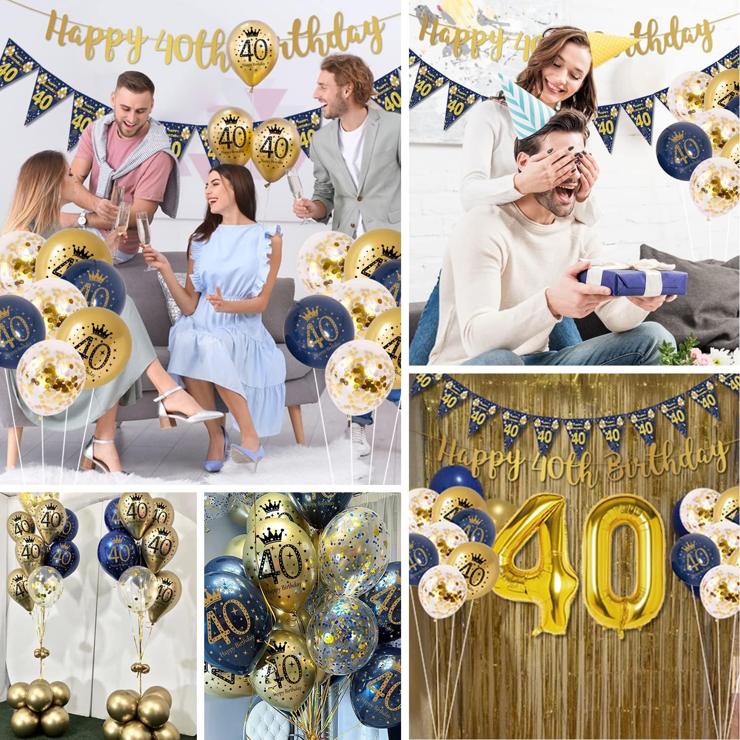 Thumbnail 5 de 40th Birthday Decorations Blue and Gold Party 🎈
