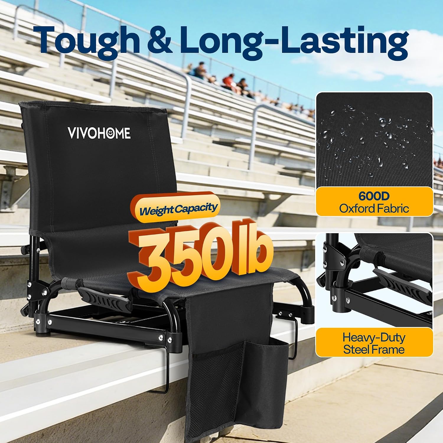 Detalle 2 de VIVOHOME VH1861-BK Folding Stadium Seats, 2-Pack with Back Support