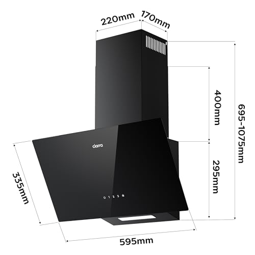 Detalle de CIARRA CBCB6750C : Hotte aspirante murale inclinée 60 cm, Classe A++ et 362 m³/h