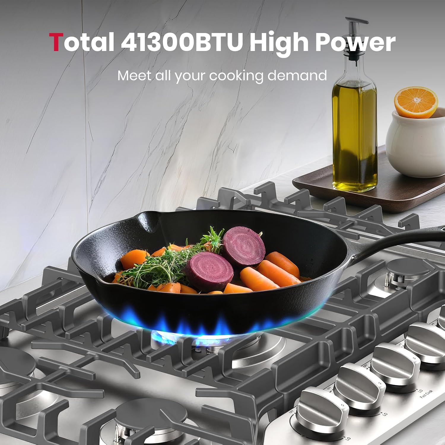 Detalle 2 de GASLAND PRO GH3305SF 30-Inch Gas Cooktop with 5 Burners and Reversible Griddle