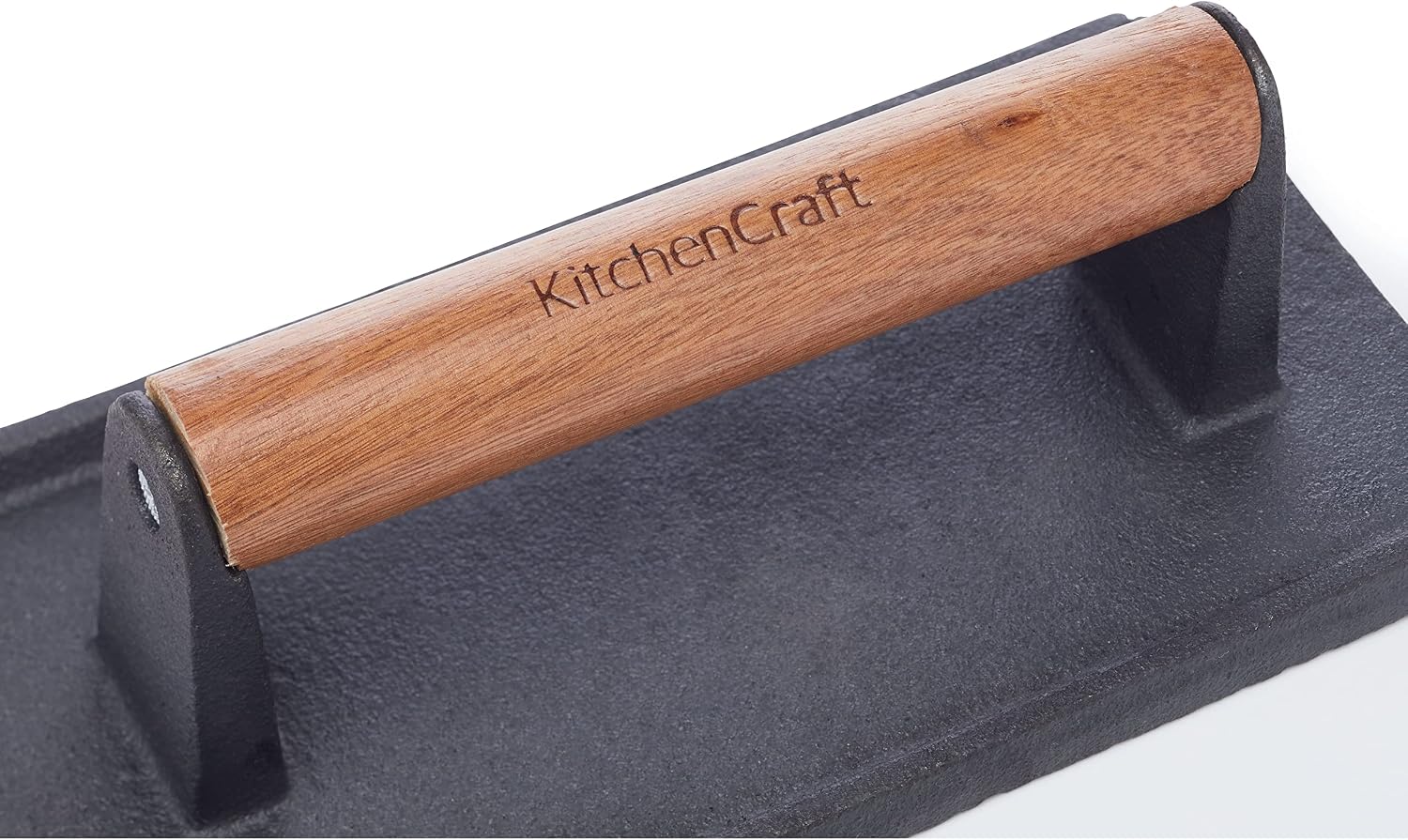 Detalle de KitchenCraft KC Blue gietijzeren grillpers met houten handgreep, 21 x 11 x 8 cm