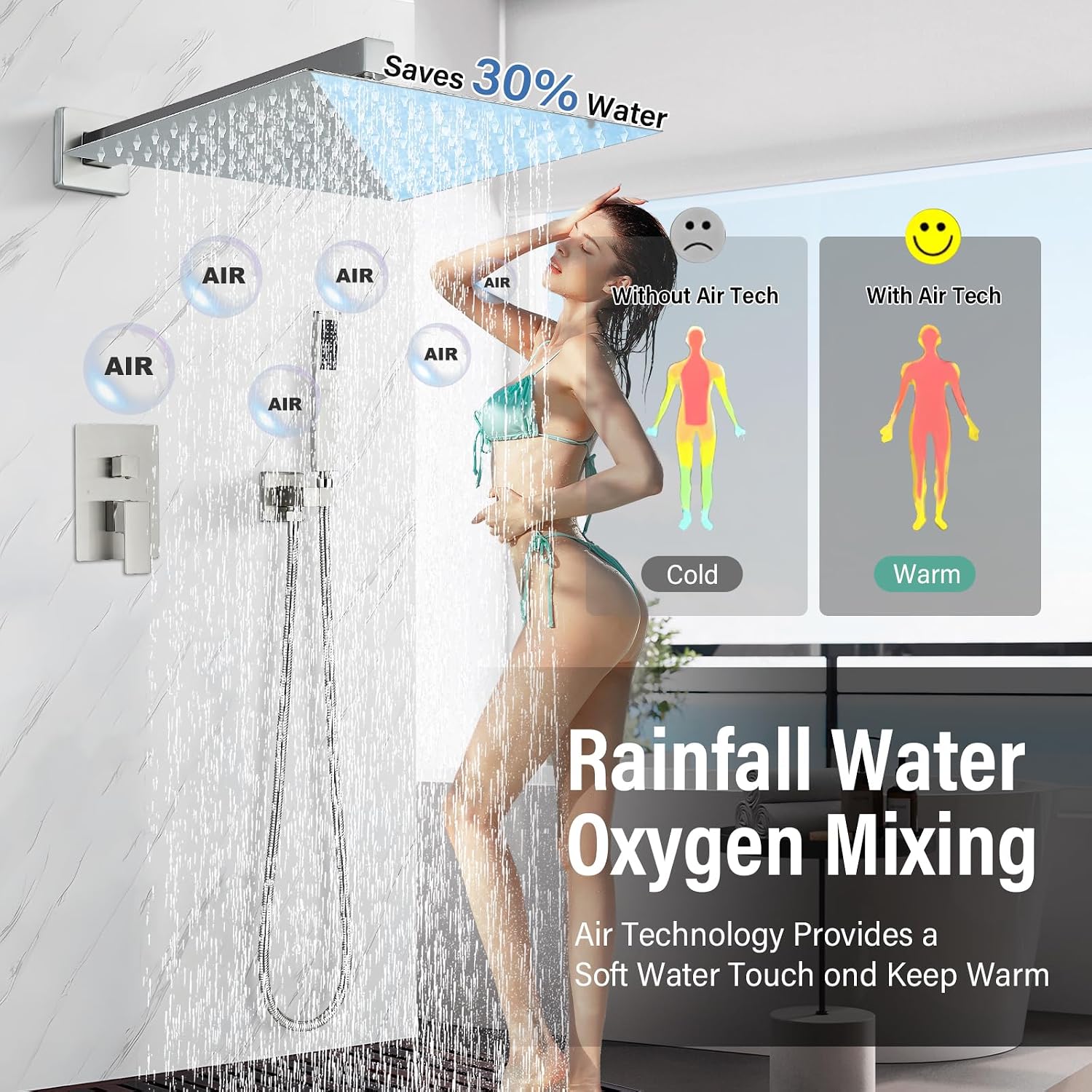 Detalle de Ackwave Ack-5642 Shower System with 12-Inch Rainfall Head and Handheld Sprayer