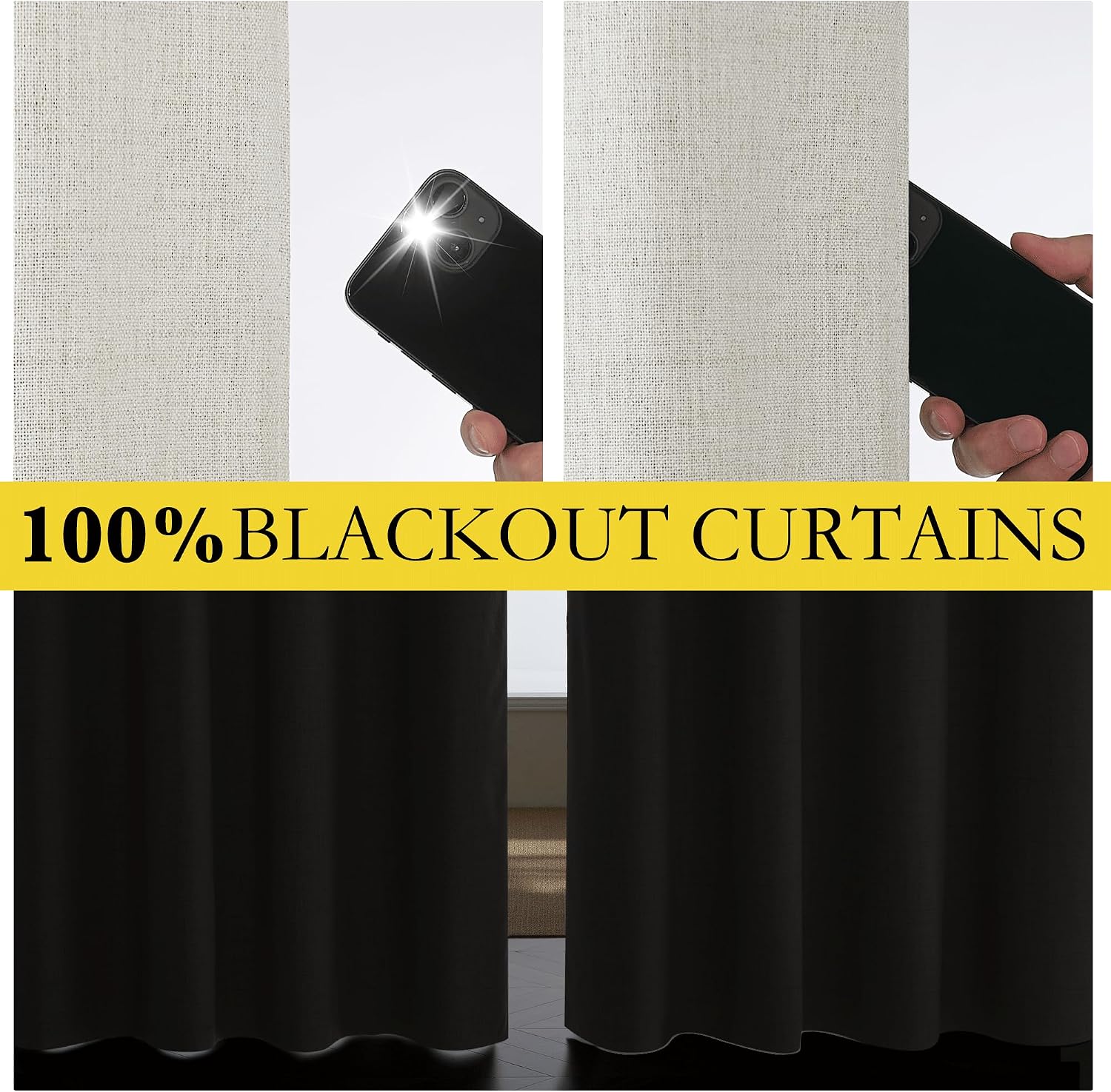 Detalle 2 de NICETOWN Snowbound Vintage Linen 100% Blackout Curtains – 2 Panels, 52" W x 102" L, 104" Total Width, Noise-Reducing Thermal Drapes