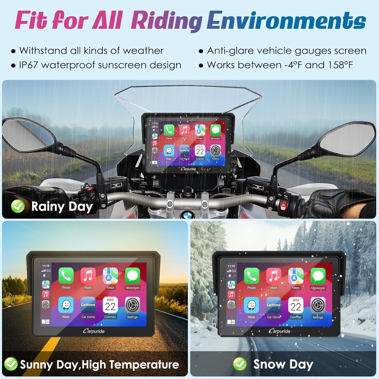 Detalle de Carpuride W502b Motorcycle CarPlay Screen for BMW (R1200GS / R1250GS / S1000XR) with 5-Inch IPS Touchscreen