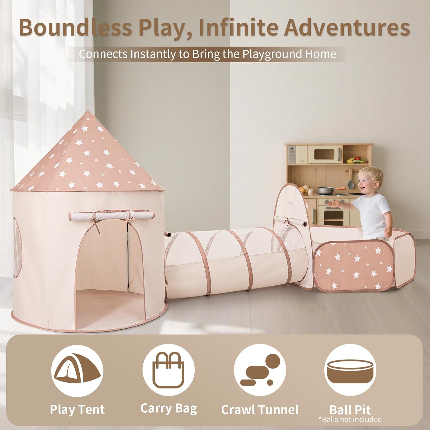 Thumbnail 3 de Sumbababy 3-in-1 Play Tent with Tunnel and Ball Pit for Toddlers