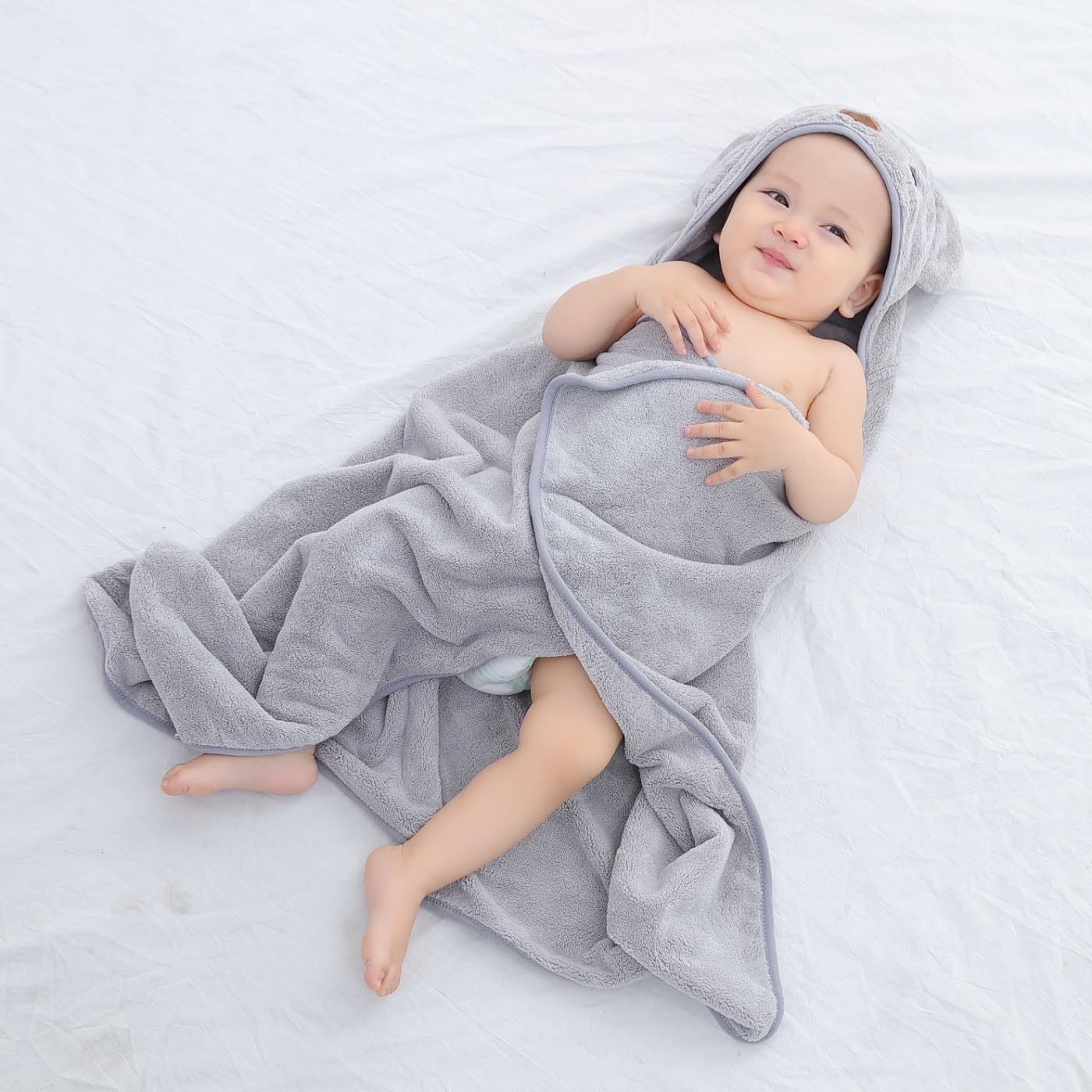 Thumbnail 6 de Hilmocho Baby Hooded Bath Towel with Bear Design (110x68 cm) – Ultra-Soft Coral Velvet for Newborns to 5 Years