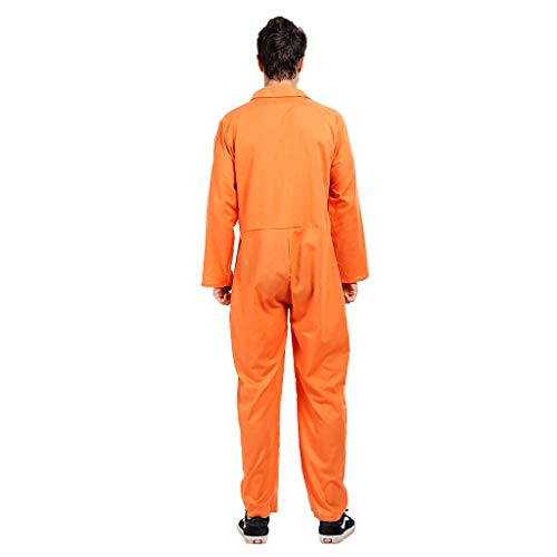 Detalle 2 de EraSpooky Men’s Prisoner Costume, Orange Button-Front Jumpsuit for Halloween