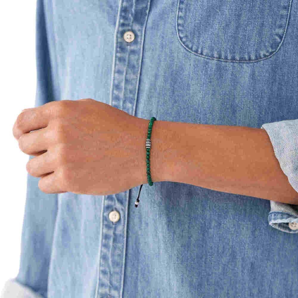 Detalle de Fossil Herren-Edelstahl-Perlenarmband mit Schieberverschluss – poliert, 250 mm