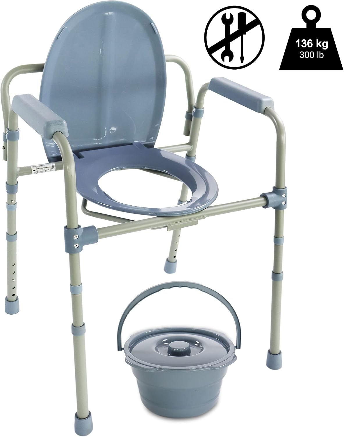 Detalle 2 de PEPE Mobility – stalowe krzesło toaletowe 3 w 1, szare, z regulacją wysokości