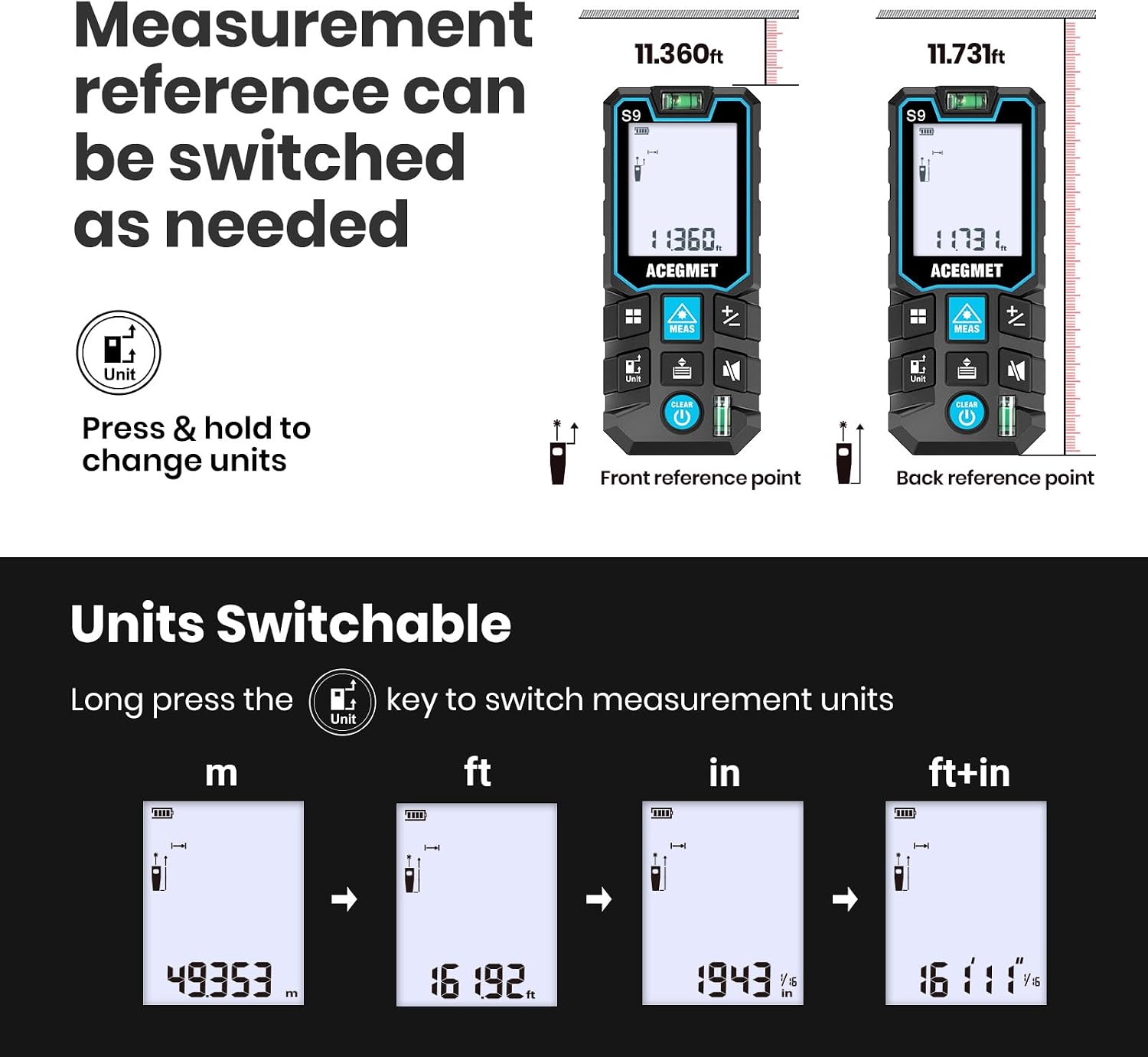 Detalle 1 de ACEGMET Laser Distance Measurer, 229 ft