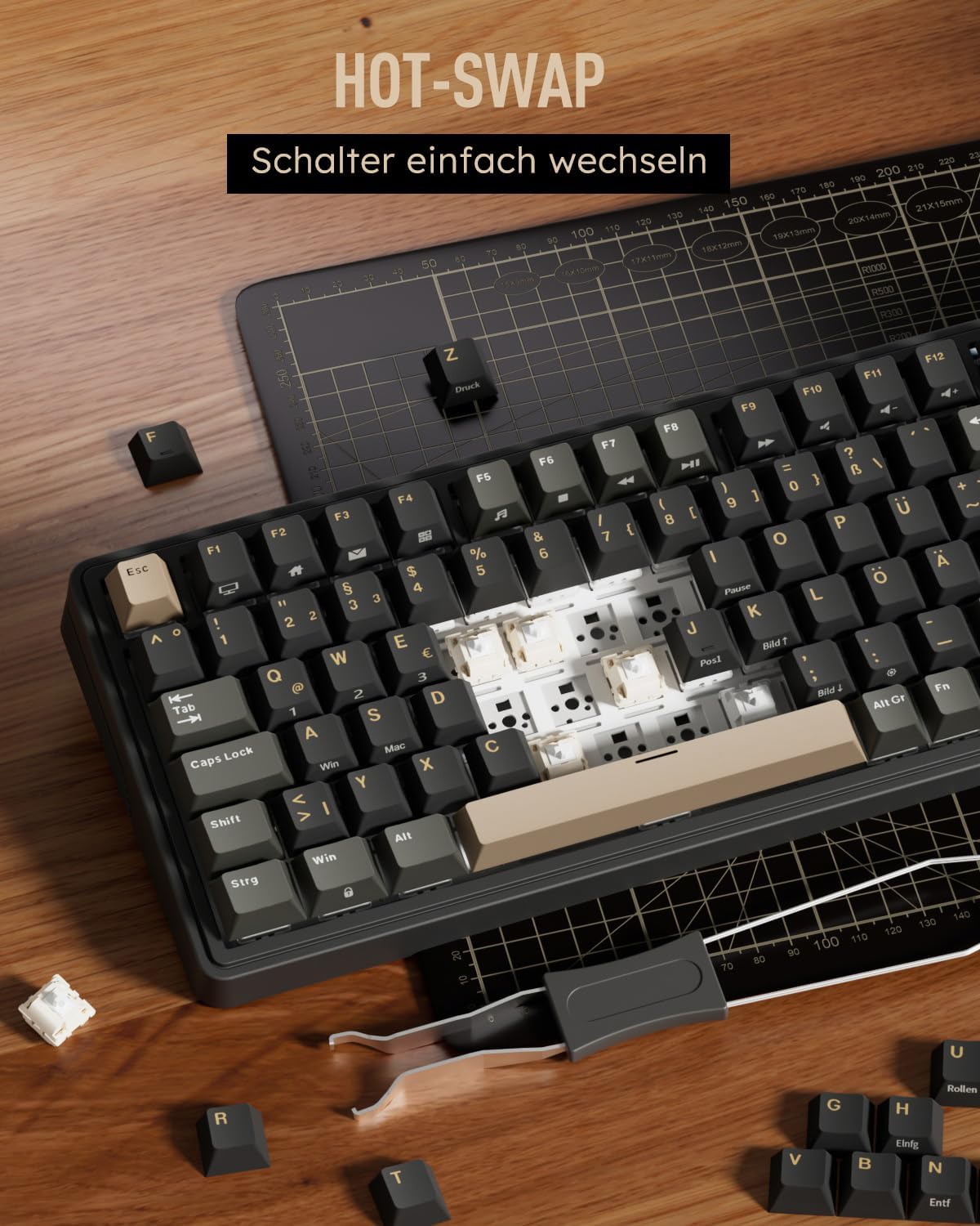 Thumbnail 6 de RK ROYAL KLUDGE M100 mechanische Tastatur (kabellos) mit Display, Drehknöpfen, QWERTZ, BT/2.4 GHz, USB-C und Hot-Swap