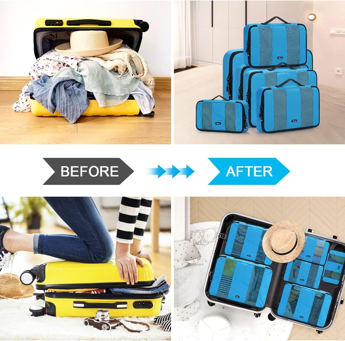 Detalle de RYACO Koffer-Organizer 7-teiliges Packwürfel-Set – wasserdichter Rucksack, Blau