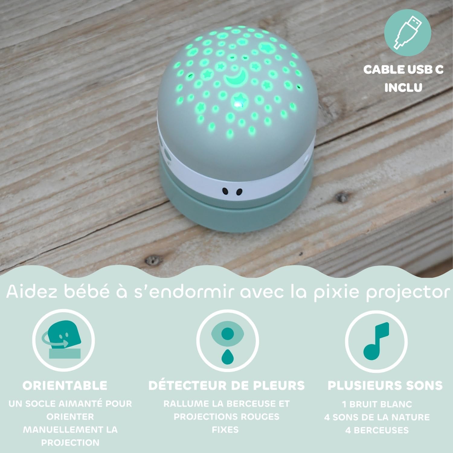 Thumbnail 2 de Veilleuse Bébé Béaba Pixie Projector: ciel étoilé, sons relaxants et détection des pleurs