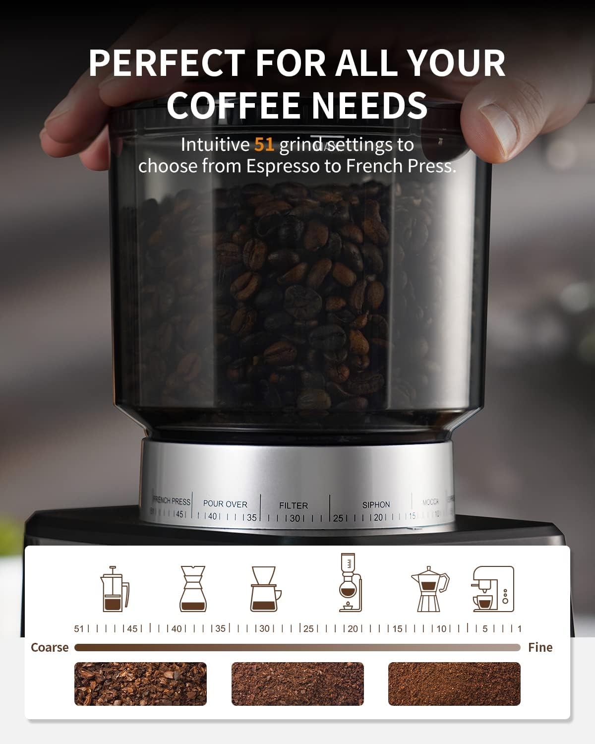 Thumbnail 1 de SHARDOR Conical Burr Coffee Grinder: Precision, versatility and a practical pour for espresso and beyond