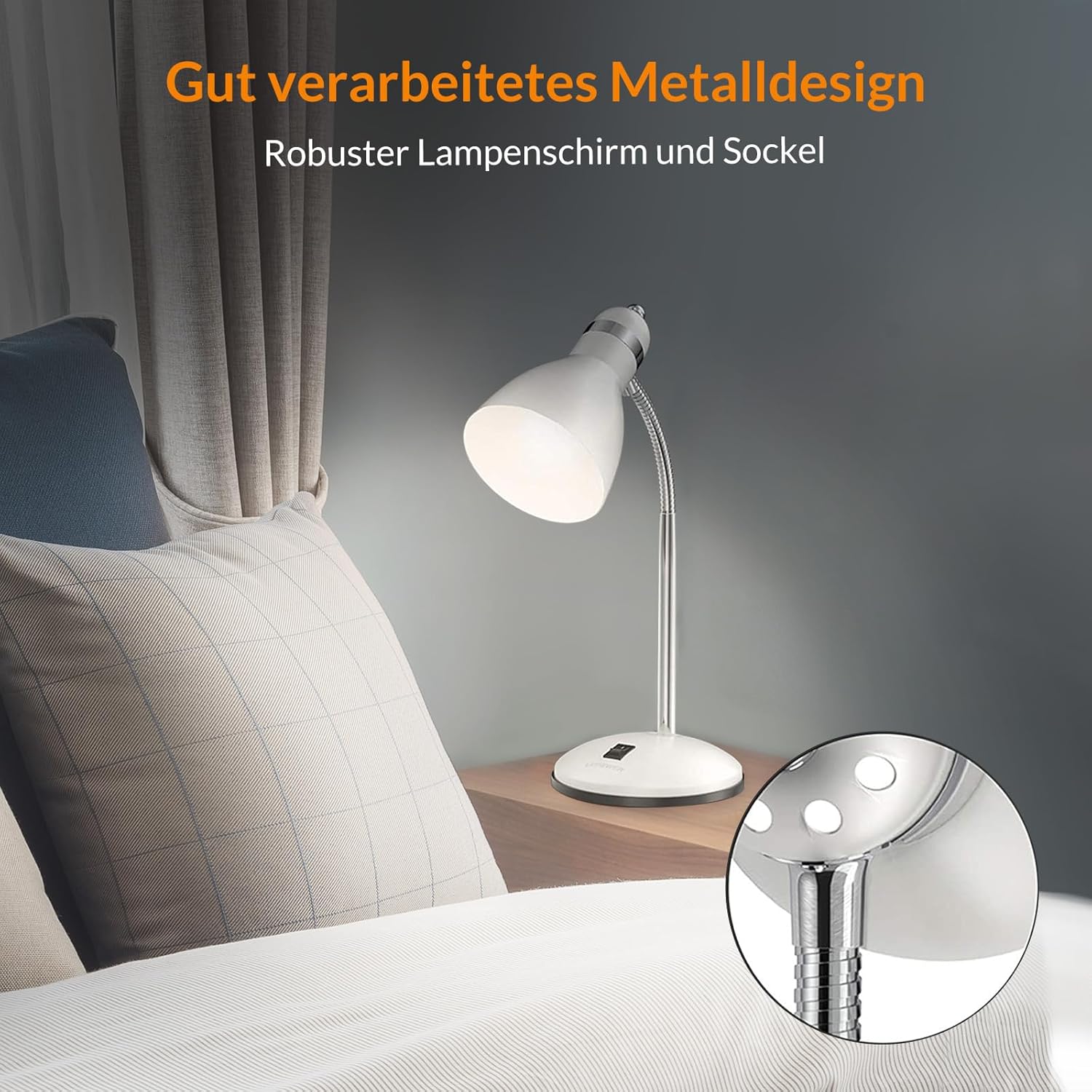 Thumbnail 2 de LEPOWER Schreibtischlampe aus Metall – elegante, verstellbare Tischlampe mit Schwanenhals, Weiß