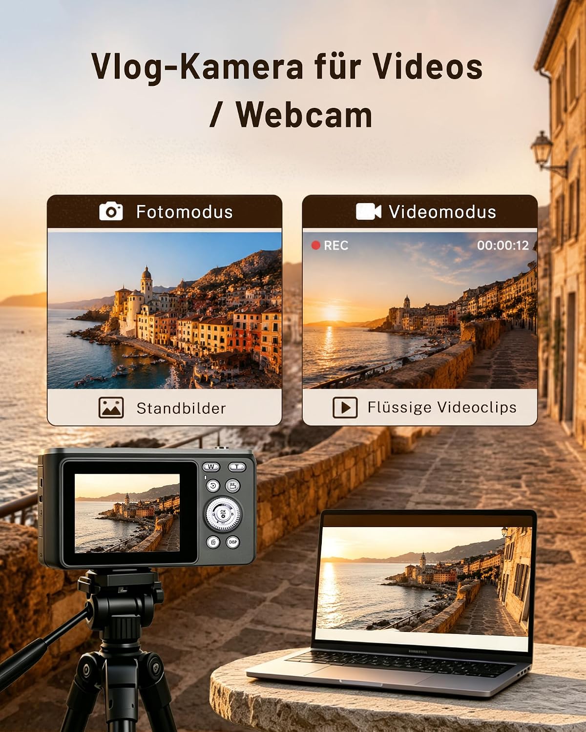 Detalle de Digitalkamera 4K 48MP Fotokamera mit 2,8 Zoll Display – idealer Begleiter für Teens und Anfänger
