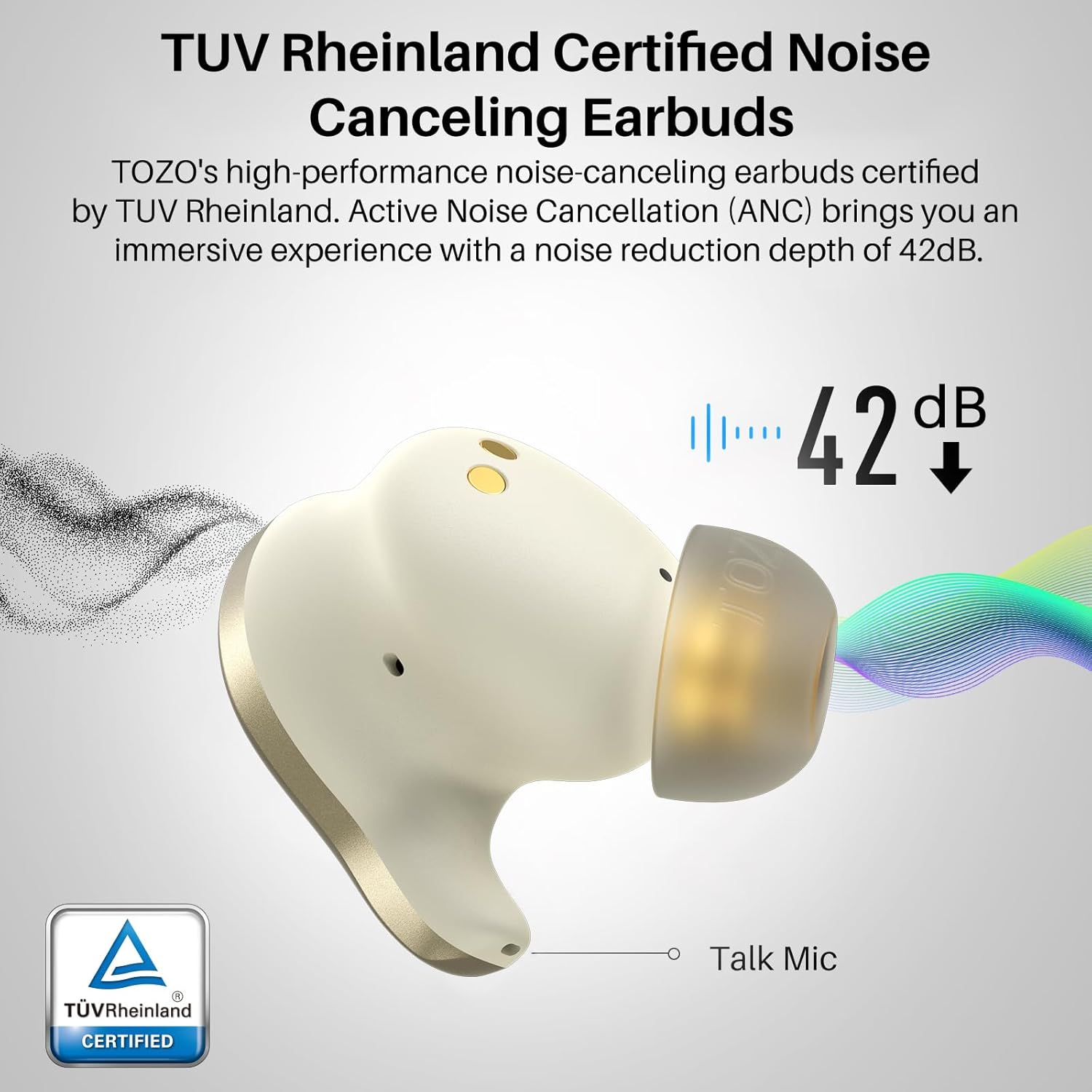 Detalle de TOZO Golden X1 Wireless Earbuds: Hybrid Driver, LDAC, and ANC in Champagne