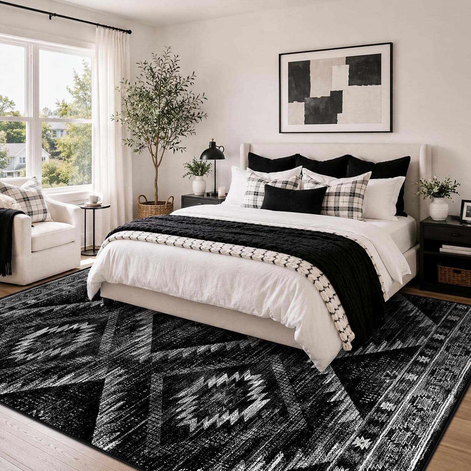 Thumbnail 5 de Area Rug 5x7 Non-Slip Tribal Western -Black