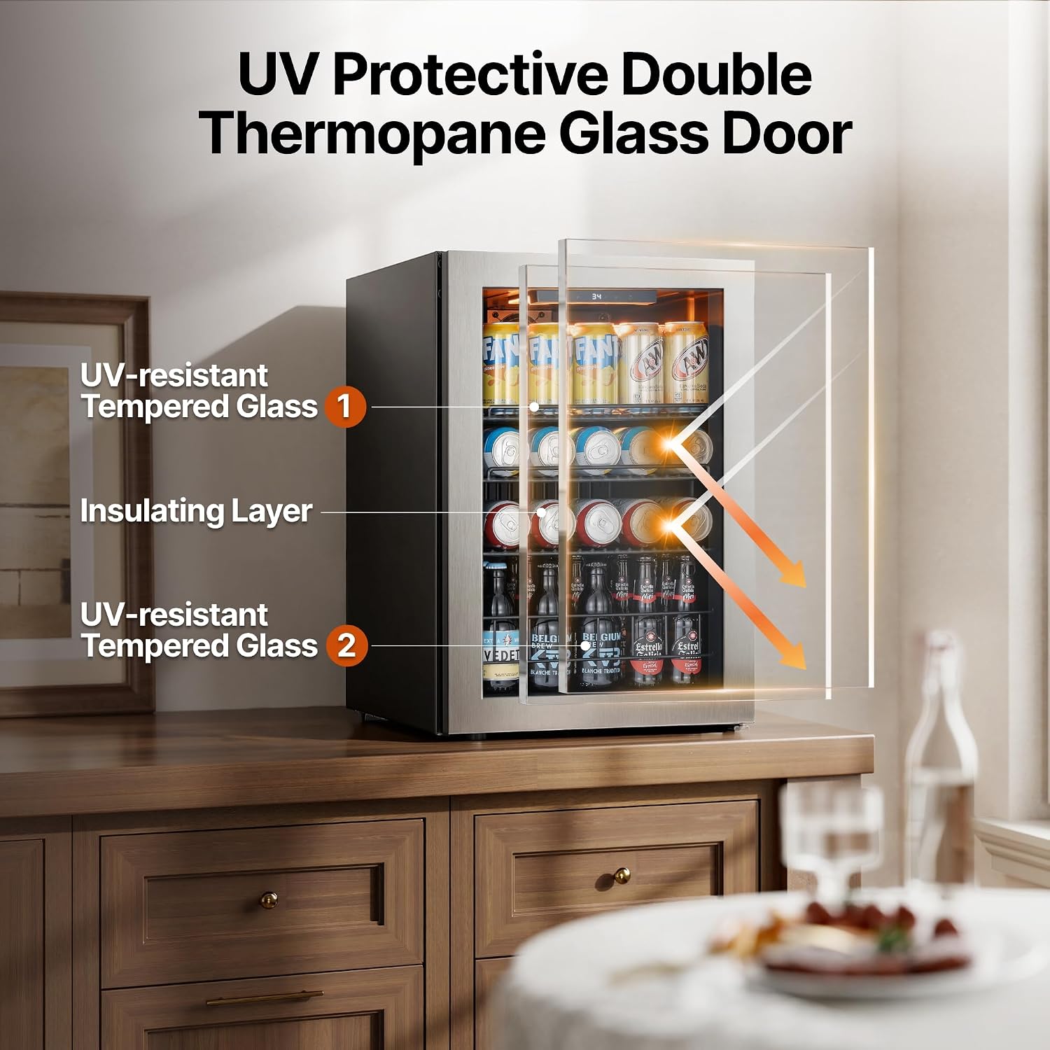 Detalle de Ca'Lefort 85-Can Beverage Refrigerator with Reversible Glass Door and LED Lighting
