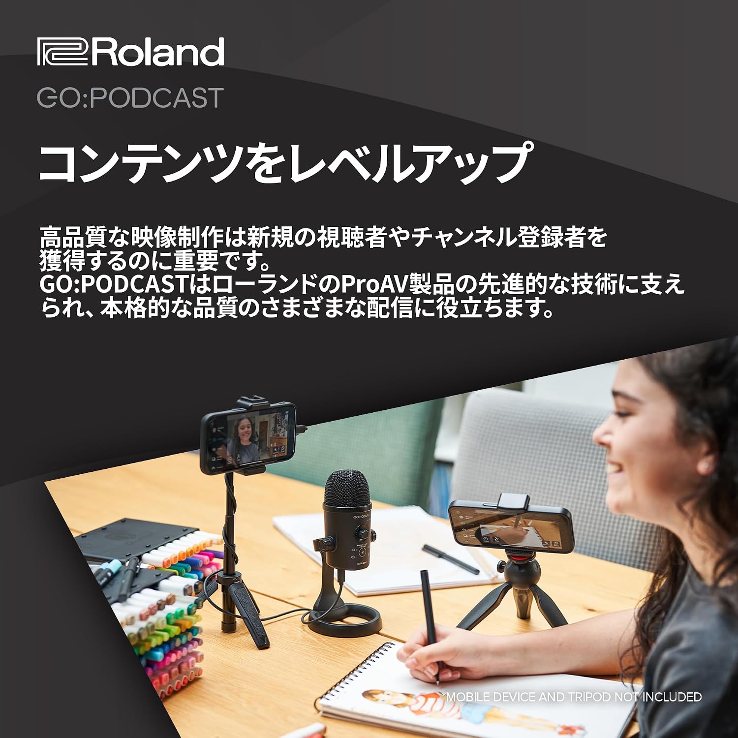 Detalle de Roland GO:PODCAST USBコンデンサーマイク|4種類の指向性切替・スマホやPCに対応