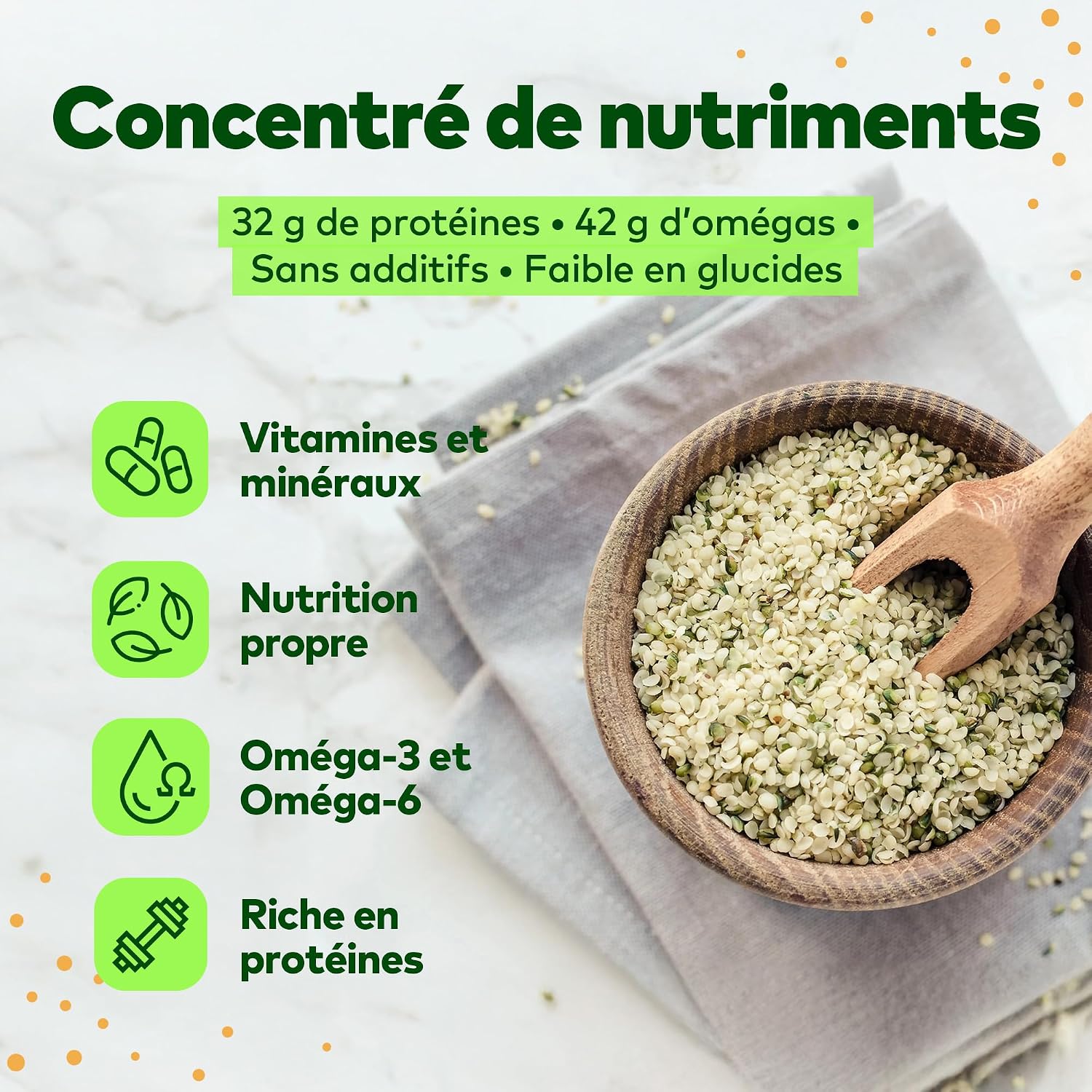 Detalle de Jorus Graines de chanvre décortiquées 1 kg 🥗